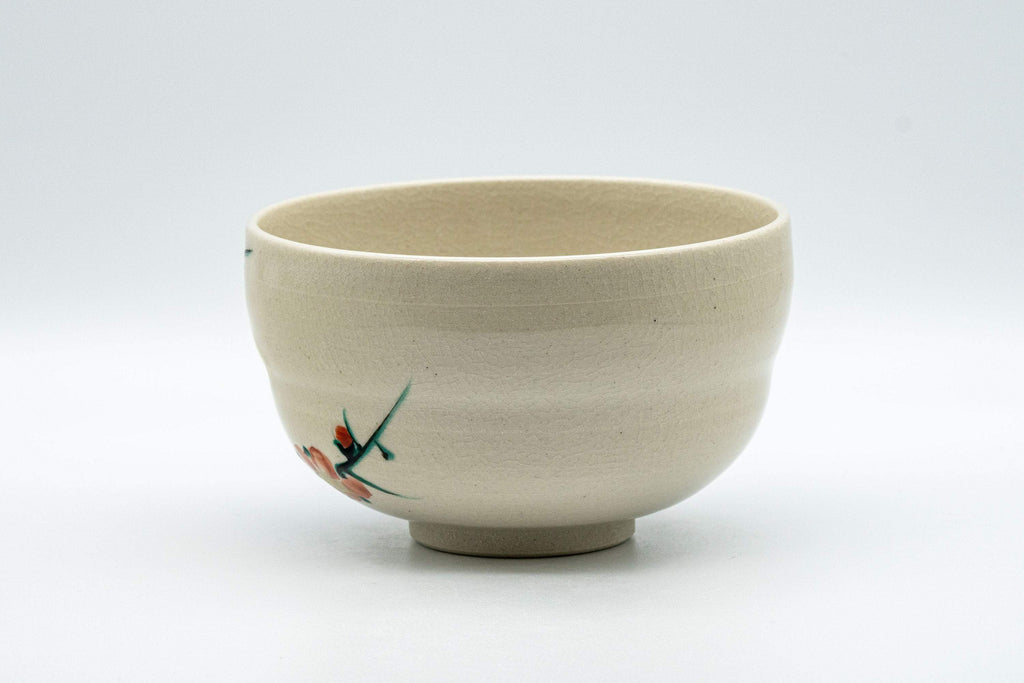 Japanese Matcha Bowl Set - Ume Hantsutsu-gata Kutani-yaki Chawan with Bamboo Chasen Whisk and Chashaku Scoop - 350ml