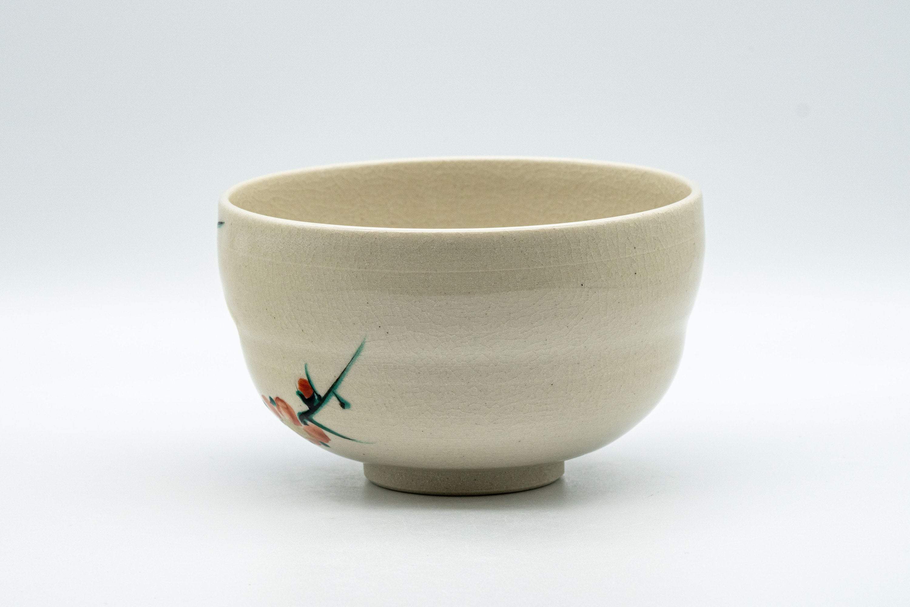 Japanese Matcha Bowl Set - Ume Hantsutsu-gata Kutani-yaki Chawan with Bamboo Chasen Whisk and Chashaku Scoop - 350ml