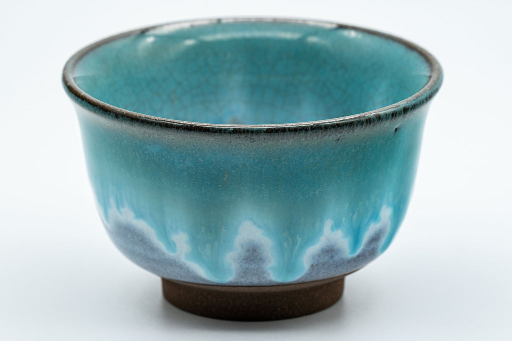 Japanese Teacups - Pair of Turquoise Drip-Glazed Agano-yaki Senchawan - 125ml