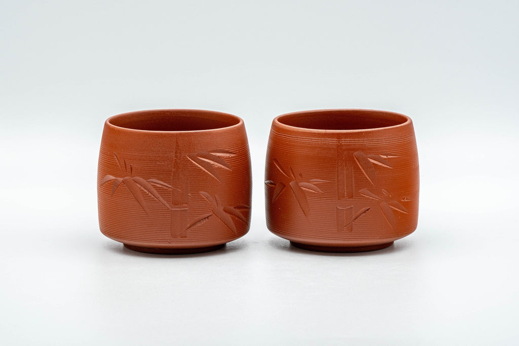 Japanese Teacups - Pair of Bamboo Hantsutsu-gata Tokoname-yaki Yunomi - 130ml