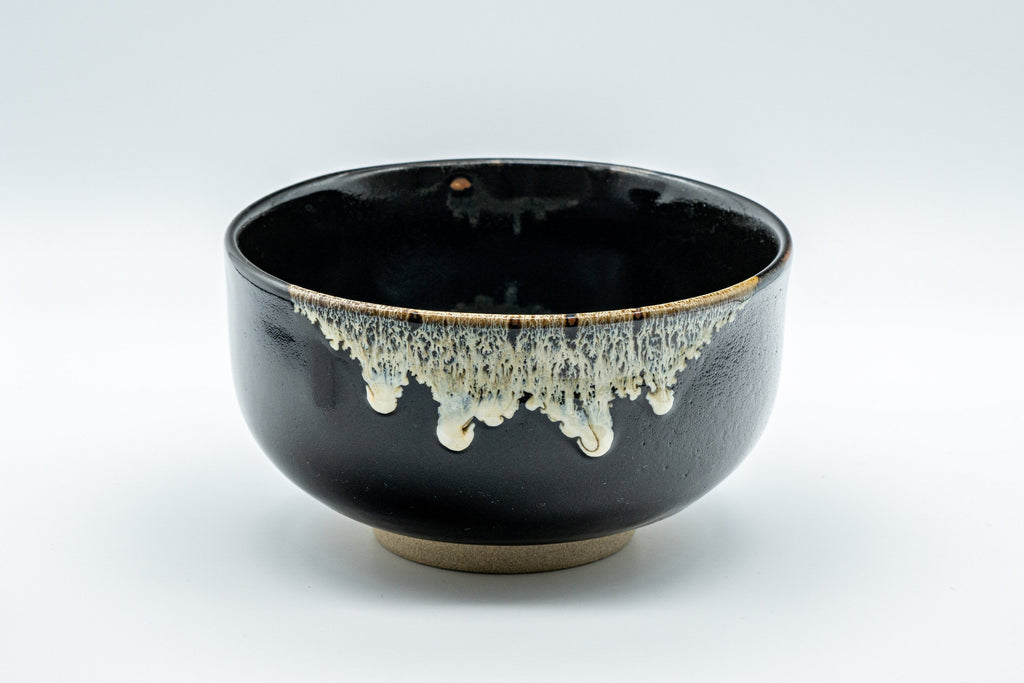 Japanese Matcha Bowl - Jet Black Drip Glazed Wan-nari Chawan - 500ml