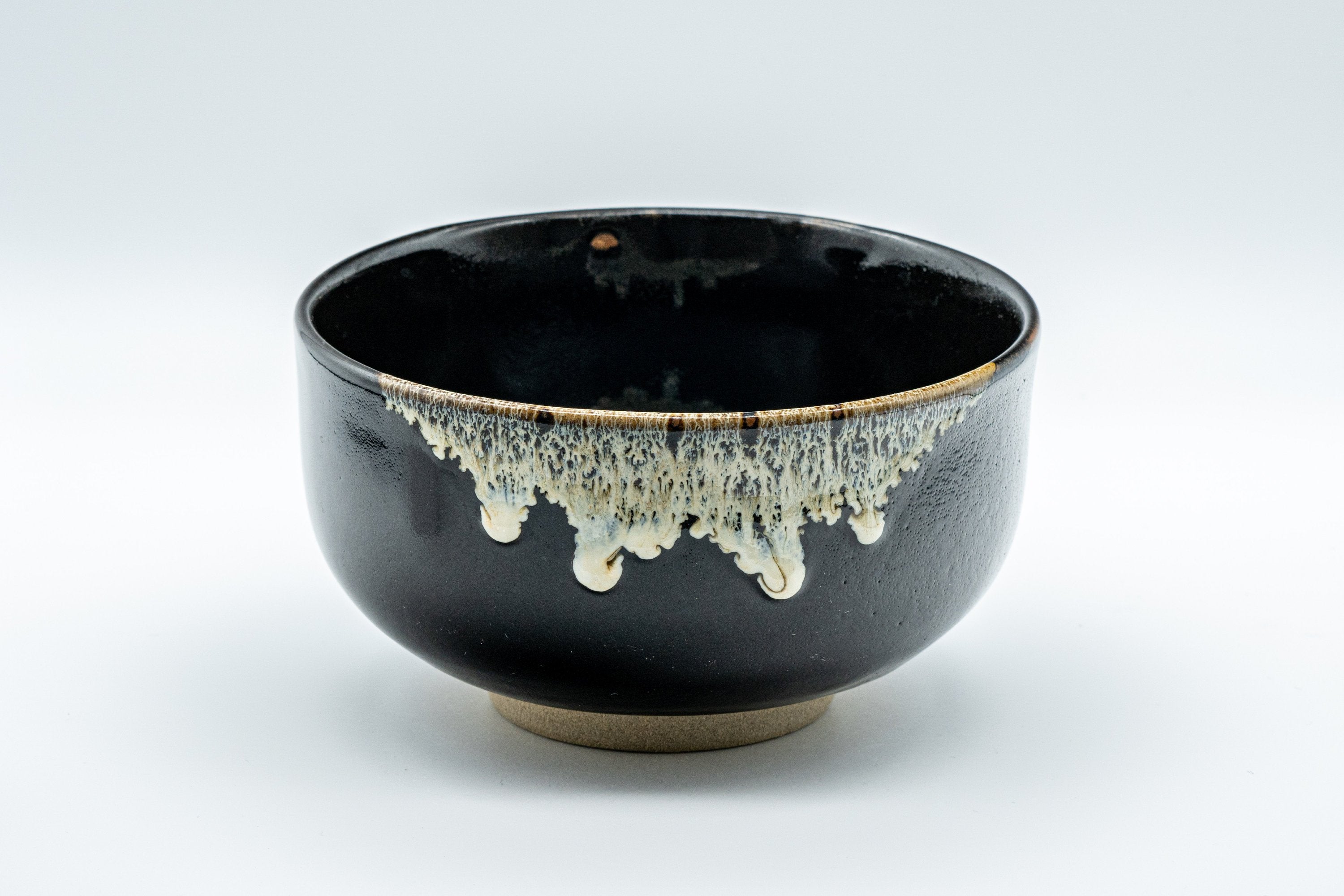 Japanese Matcha Bowl - Jet Black Drip Glazed Wan-nari Chawan - 500ml