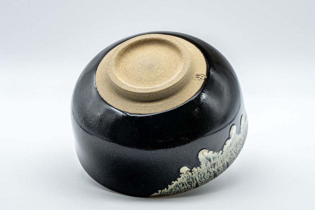 Japanese Matcha Bowl - Jet Black Drip Glazed Wan-nari Chawan - 500ml