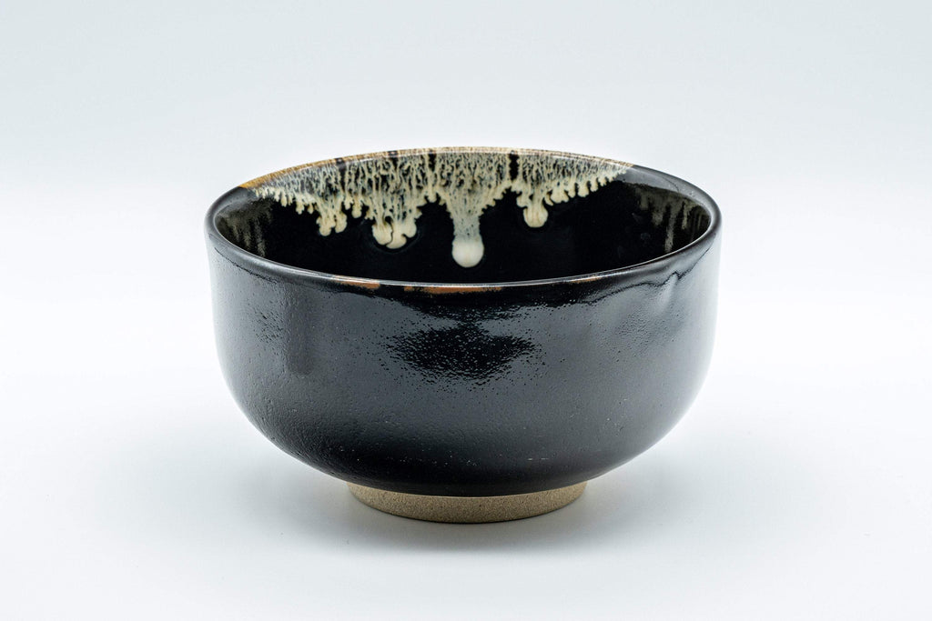 Japanese Matcha Bowl - Jet Black Drip Glazed Wan-nari Chawan - 500ml