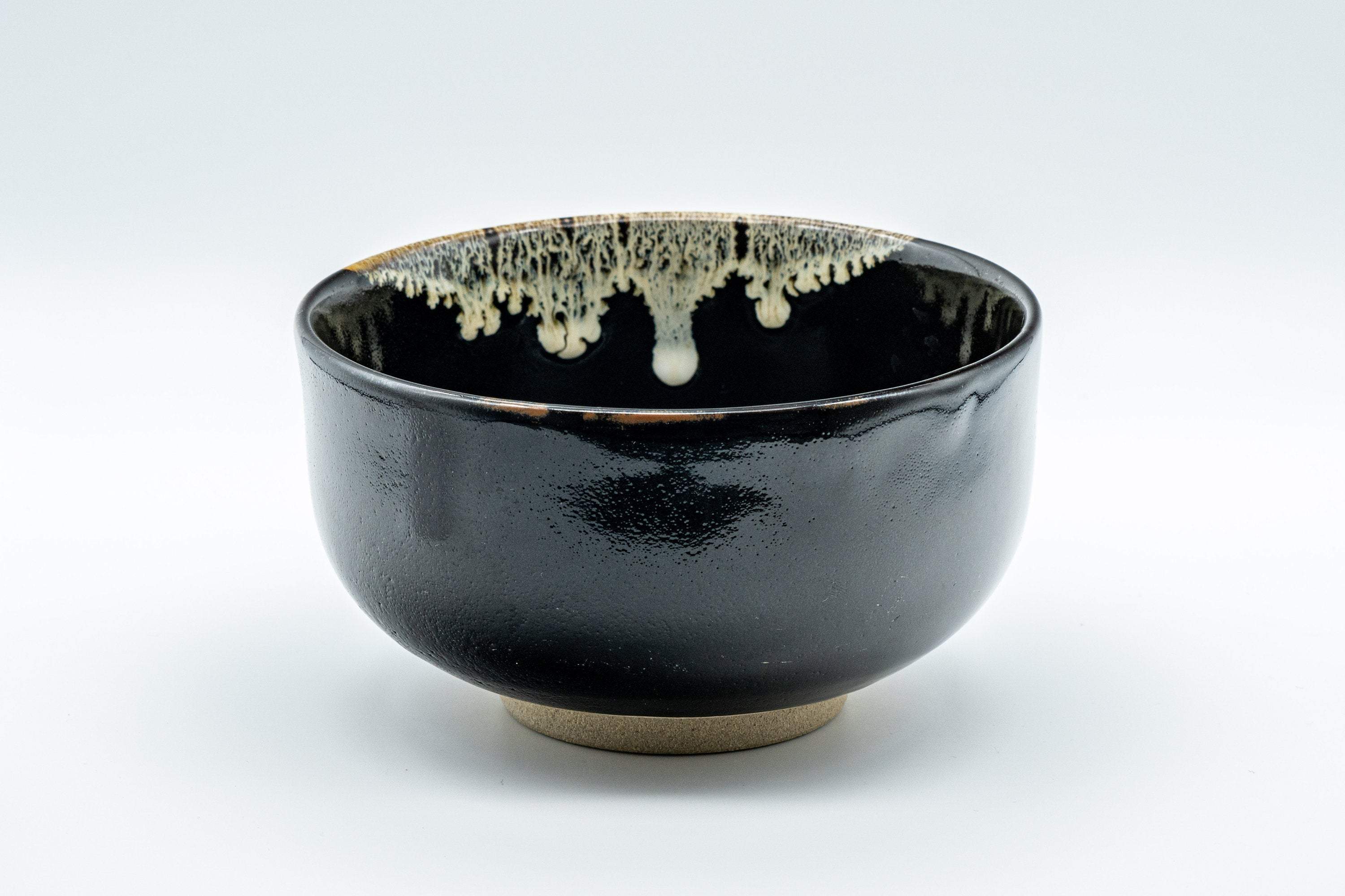 Japanese Matcha Bowl - Jet Black Drip Glazed Wan-nari Chawan - 500ml