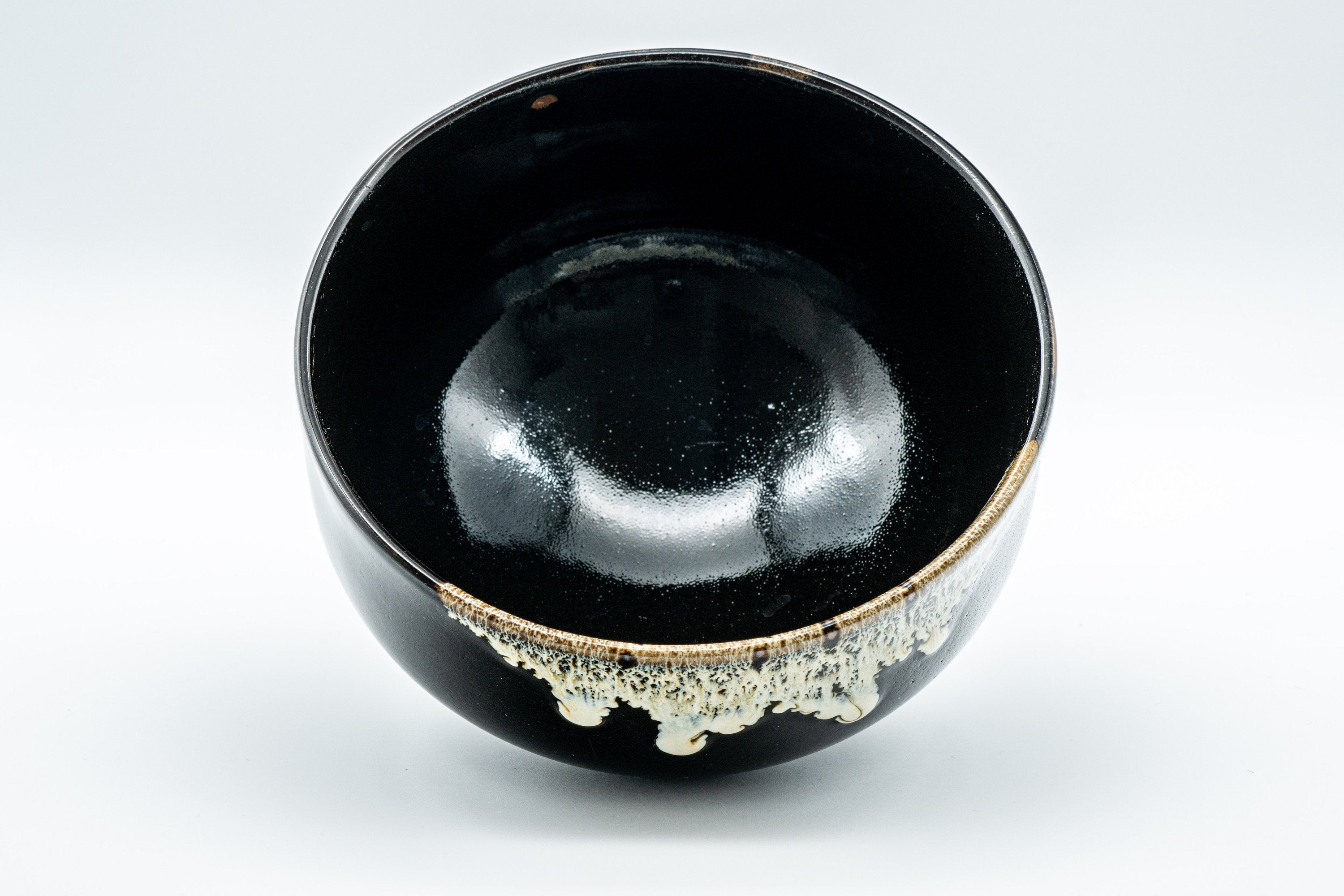 Japanese Matcha Bowl - Jet Black Drip Glazed Wan-nari Chawan - 500ml