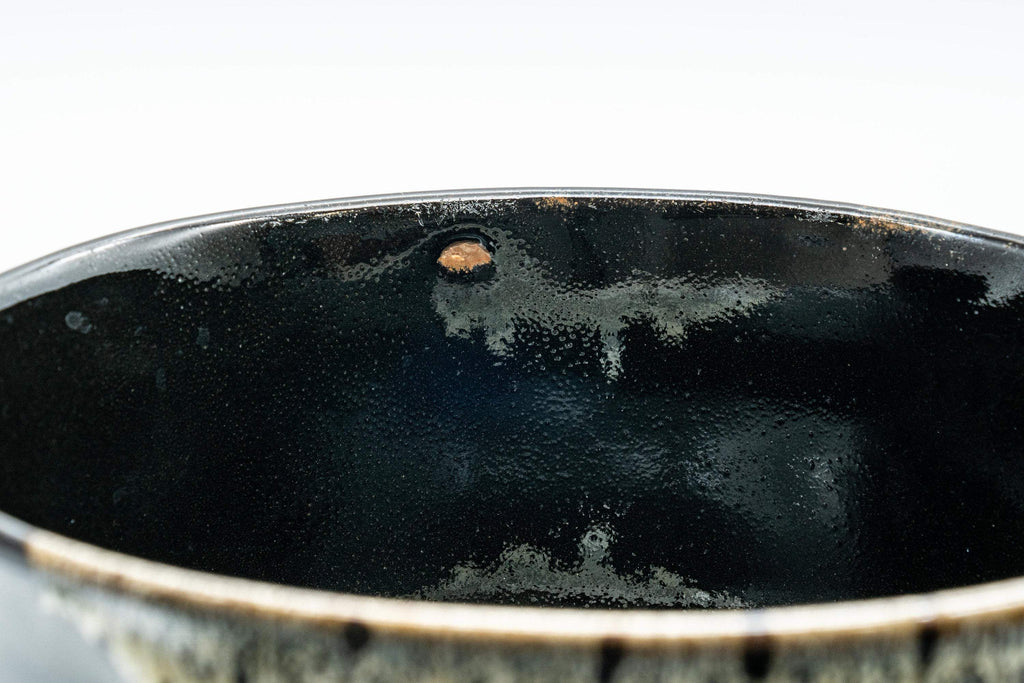 Japanese Matcha Bowl - Jet Black Drip Glazed Wan-nari Chawan - 500ml