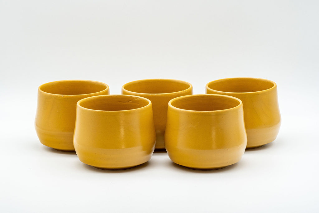 Japanese Tea Set - Yellow Debeso Kyusu with 5 Yunomi