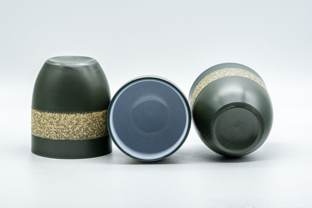 Japanese Teacups - Set of 3 Green Ryokudei Tokoname-yaki Yunomi - 130ml