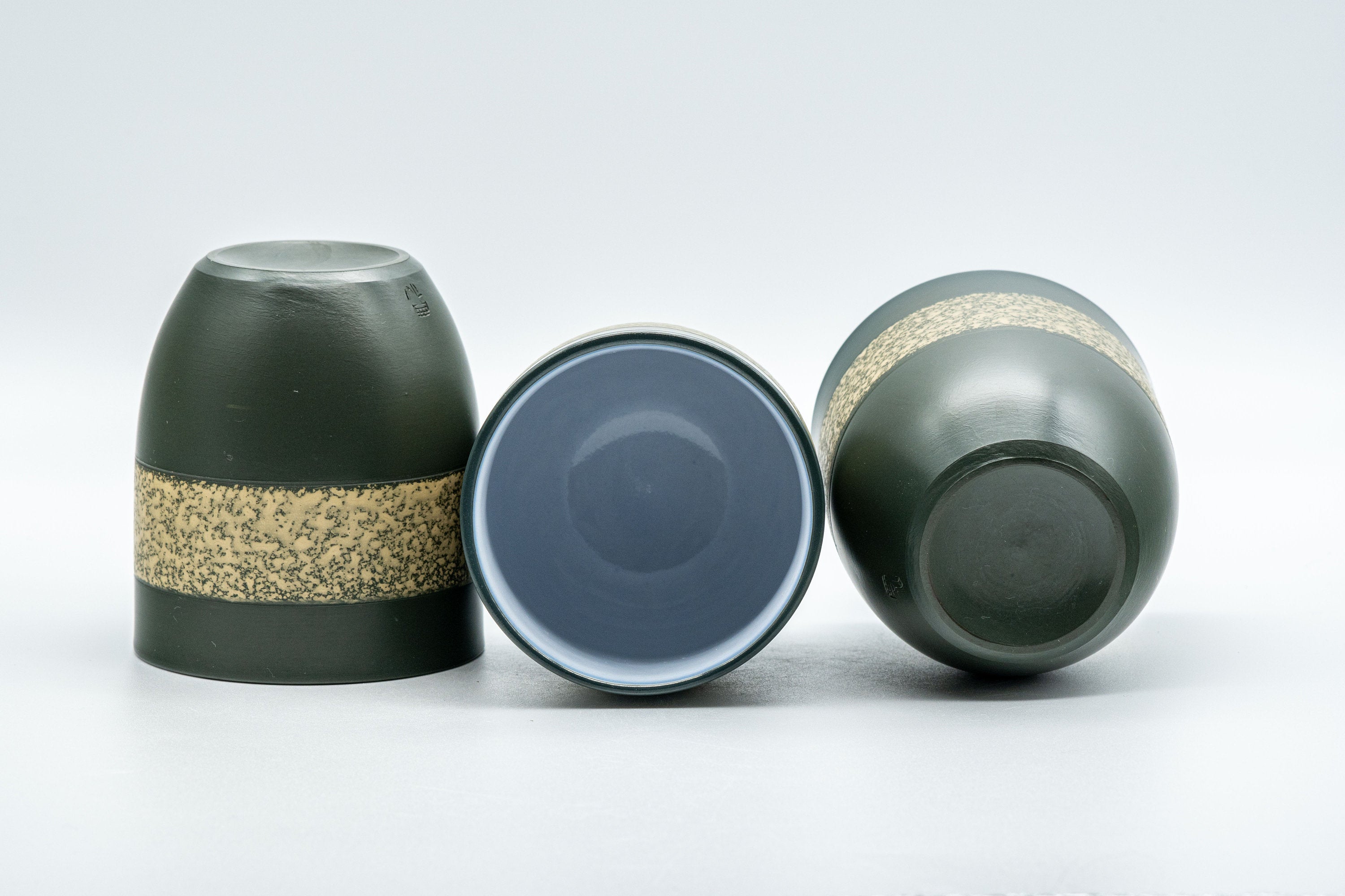 Japanese Teacups - Set of 3 Green Ryokudei Tokoname-yaki Yunomi - 130ml