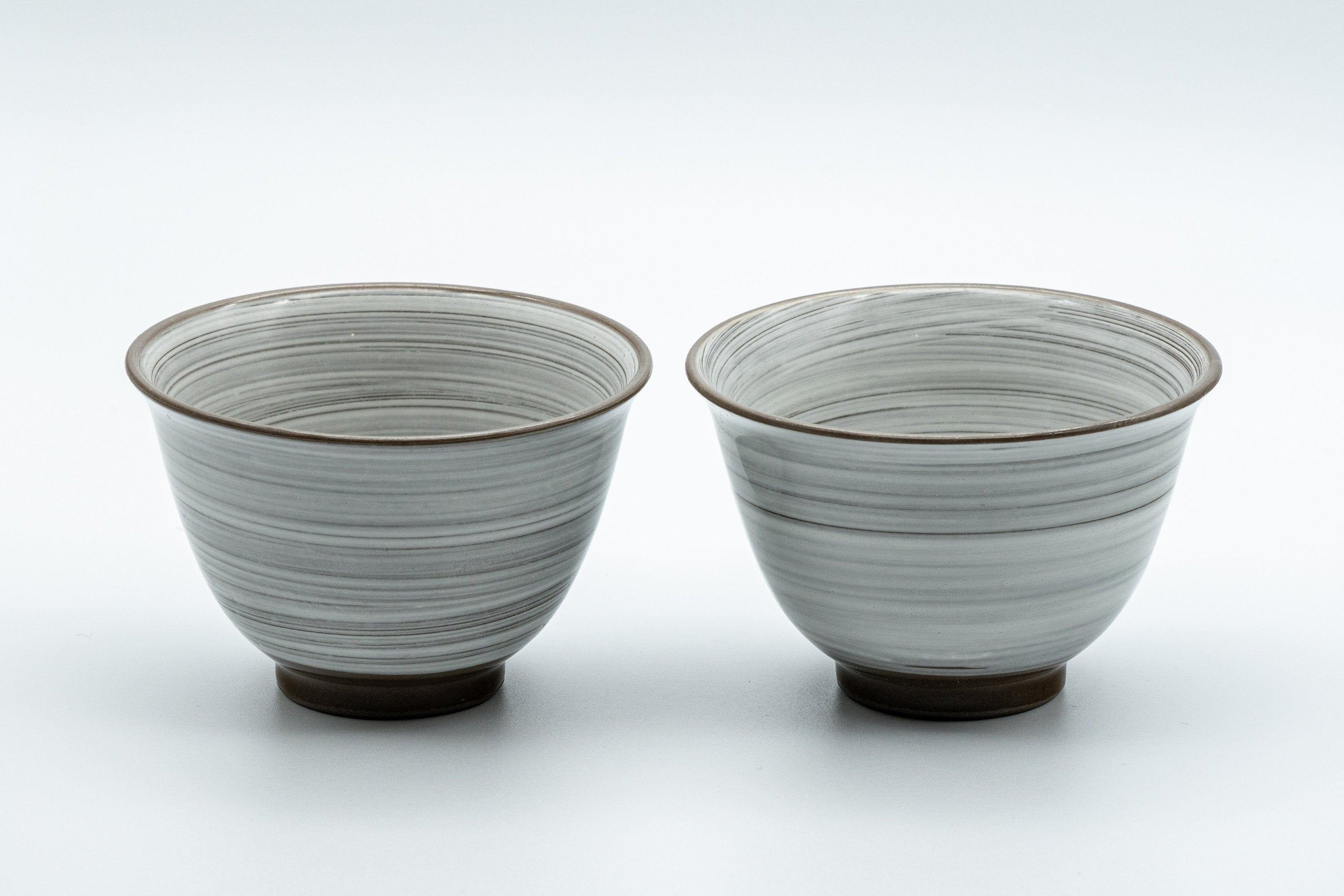 Japanese Teacups - Pair of White Glazed Yunomi with Long Grass Motifs - 100ml