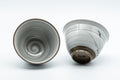 Japanese Teacups - Pair of White Glazed Yunomi with Long Grass Motifs - 100ml