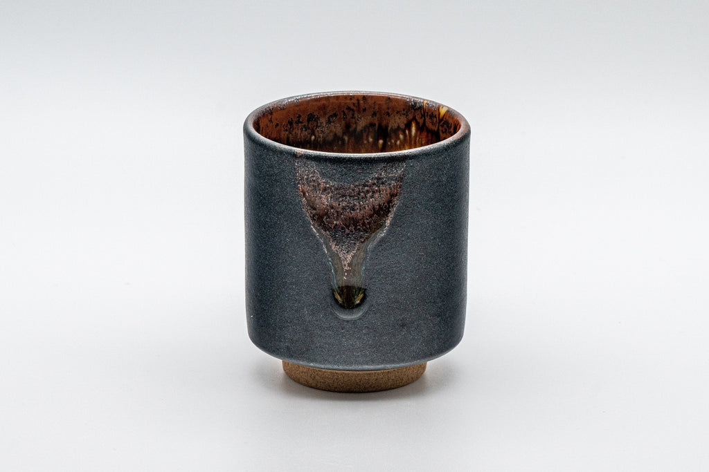 Japanese Teacup - Matte Black Drip Glazed Tsutsu-gata Yunomi - 155ml