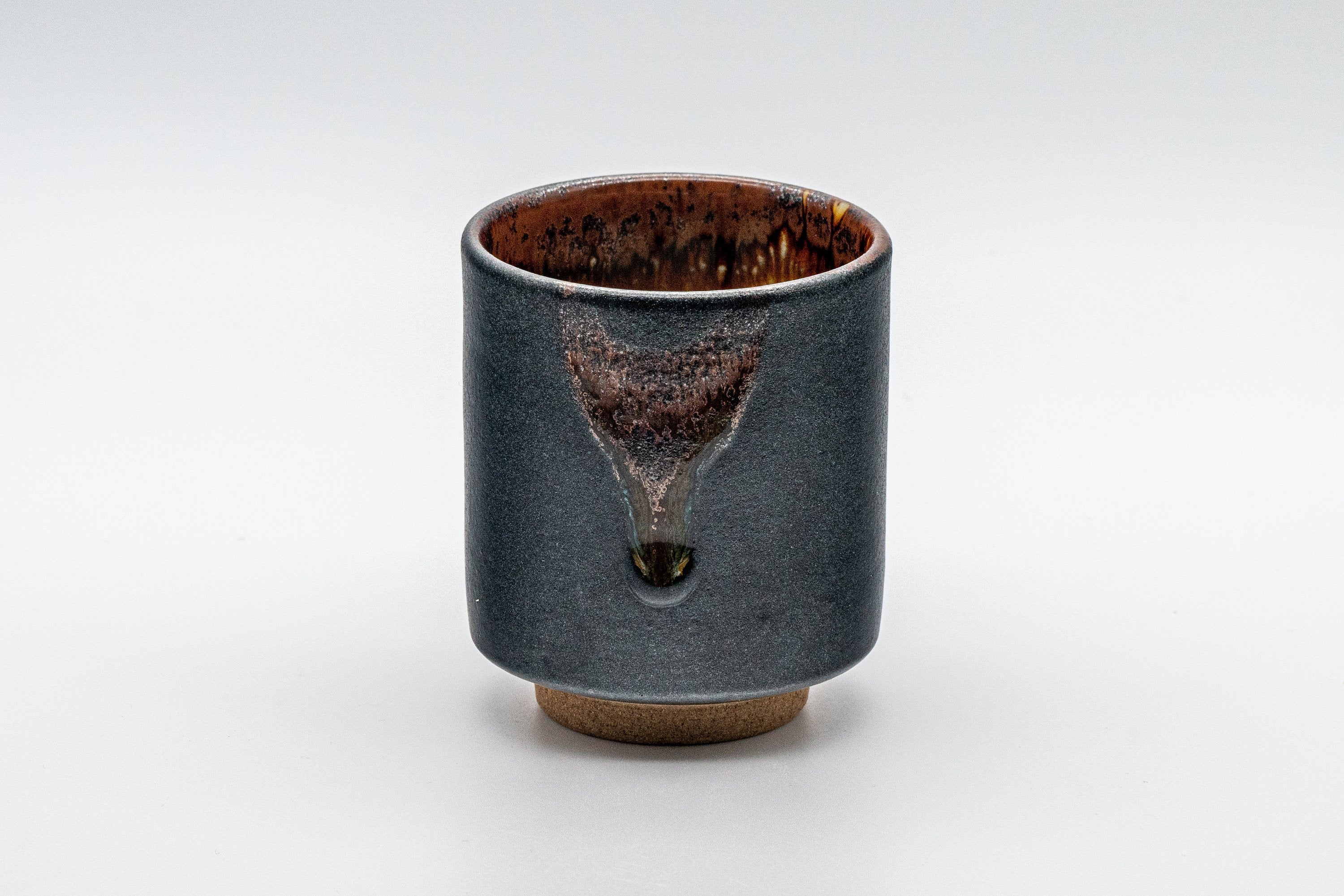 Japanese Teacup - Matte Black Drip Glazed Tsutsu-gata Yunomi - 155ml