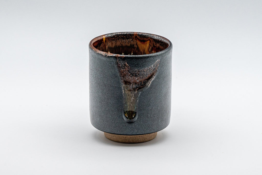 Japanese Teacup - Matte Black Drip Glazed Tsutsu-gata Yunomi - 155ml