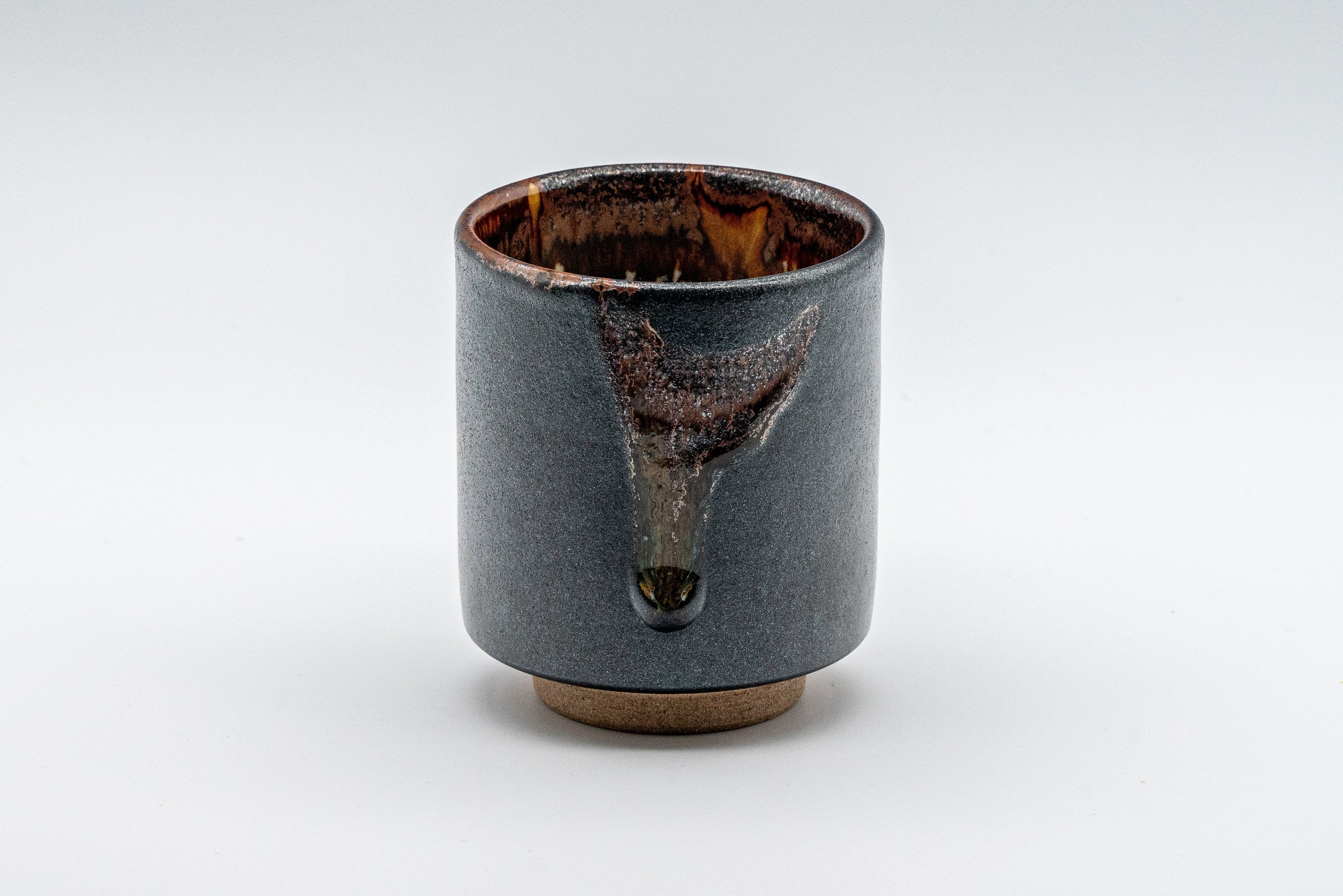 Japanese Teacup - Matte Black Drip Glazed Tsutsu-gata Yunomi - 155ml