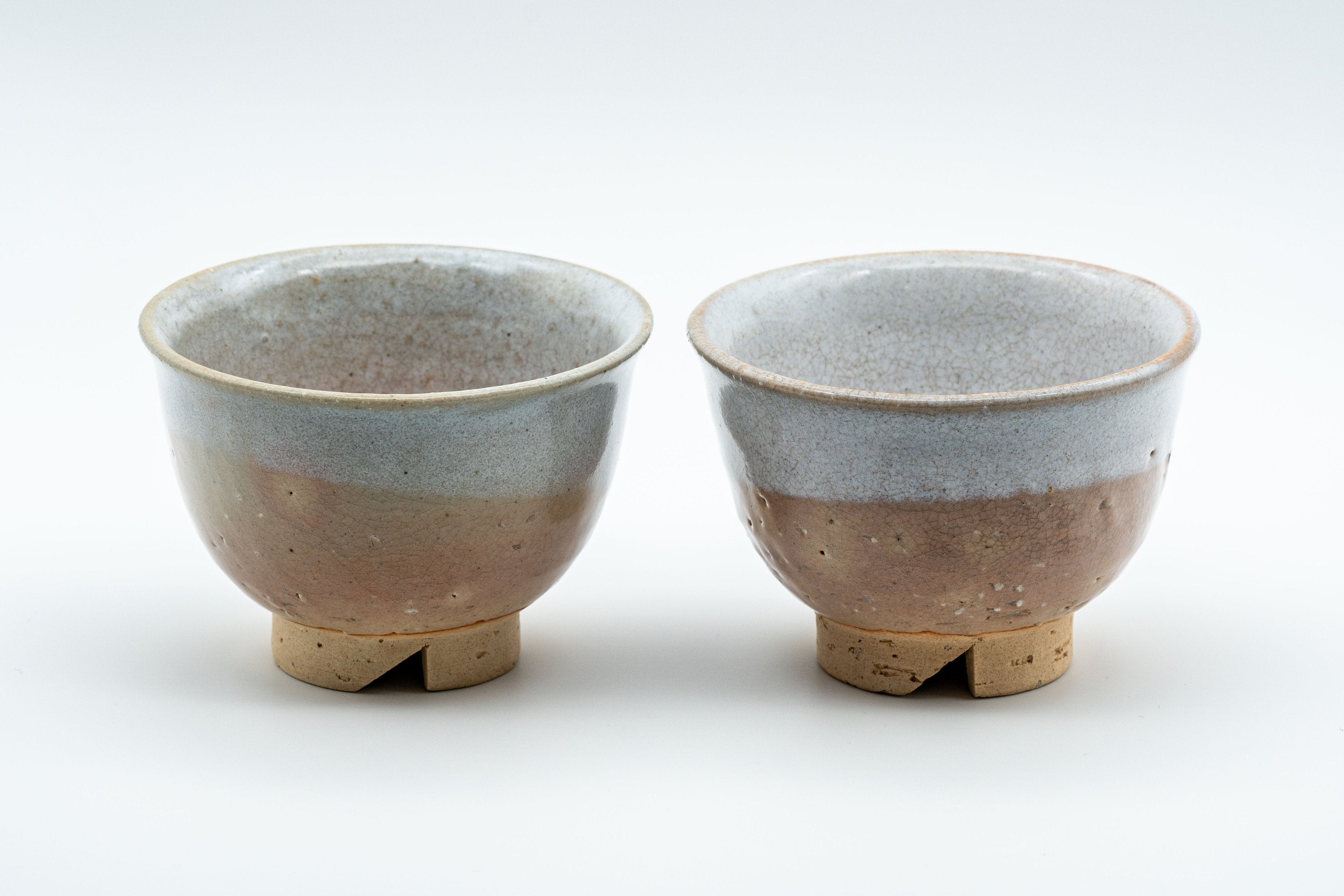 Japanese Teacups - Pair of 天鵬山 Tsubaki Kiln - White Glazed Hagi-yaki Yunomi - 120ml