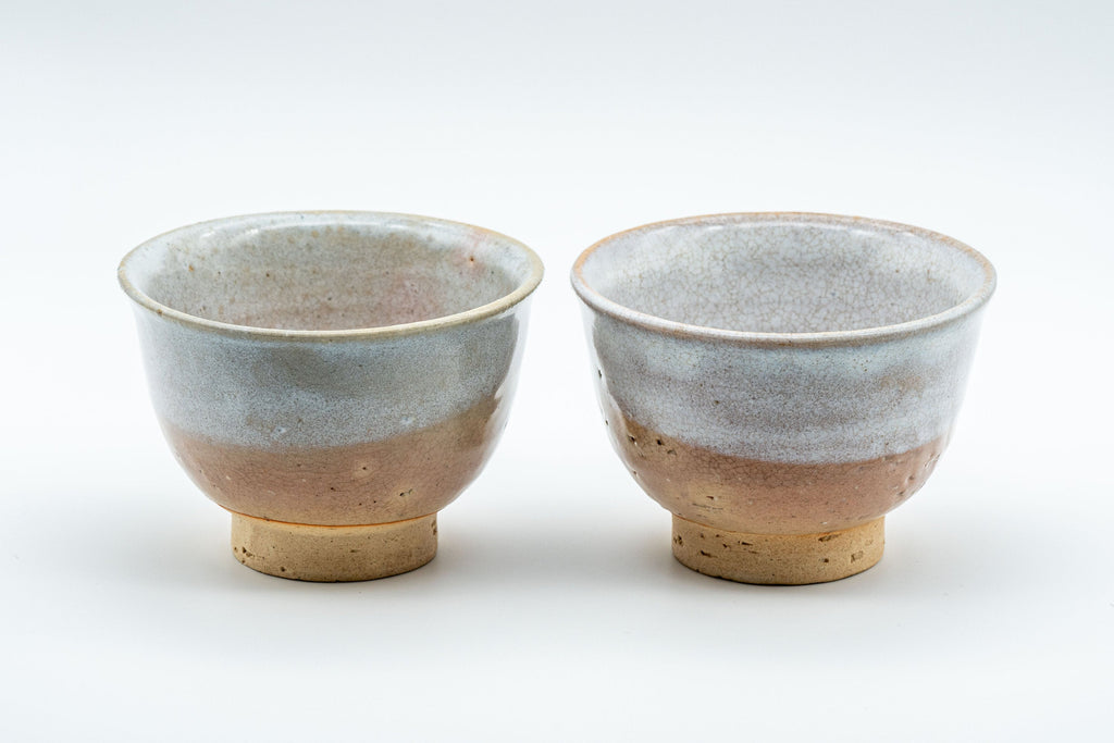 Japanese Teacups - Pair of 天鵬山 Tsubaki Kiln - White Glazed Hagi-yaki Yunomi - 120ml