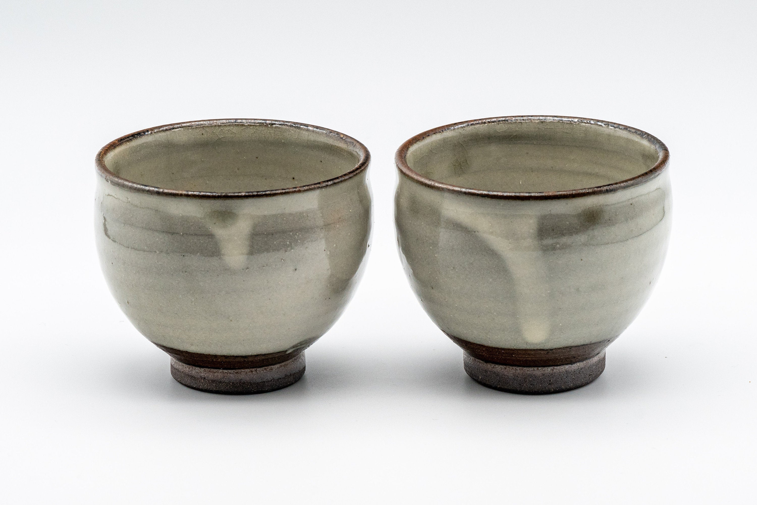 Japanese Teacups - Pair of Cream Glazed Tenmoku-gata Yunomi - 125ml