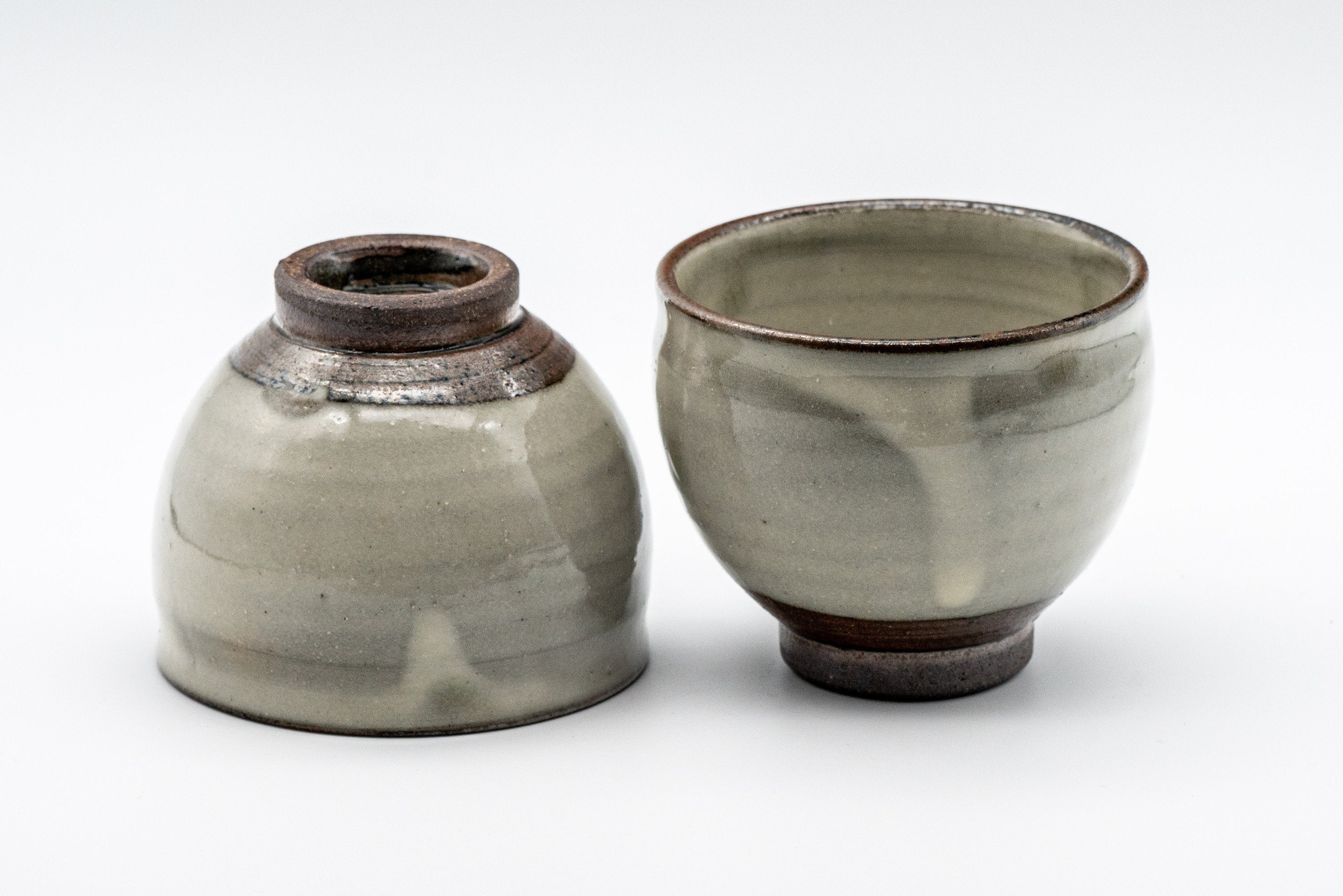 Japanese Teacups - Pair of Cream Glazed Tenmoku-gata Yunomi - 125ml