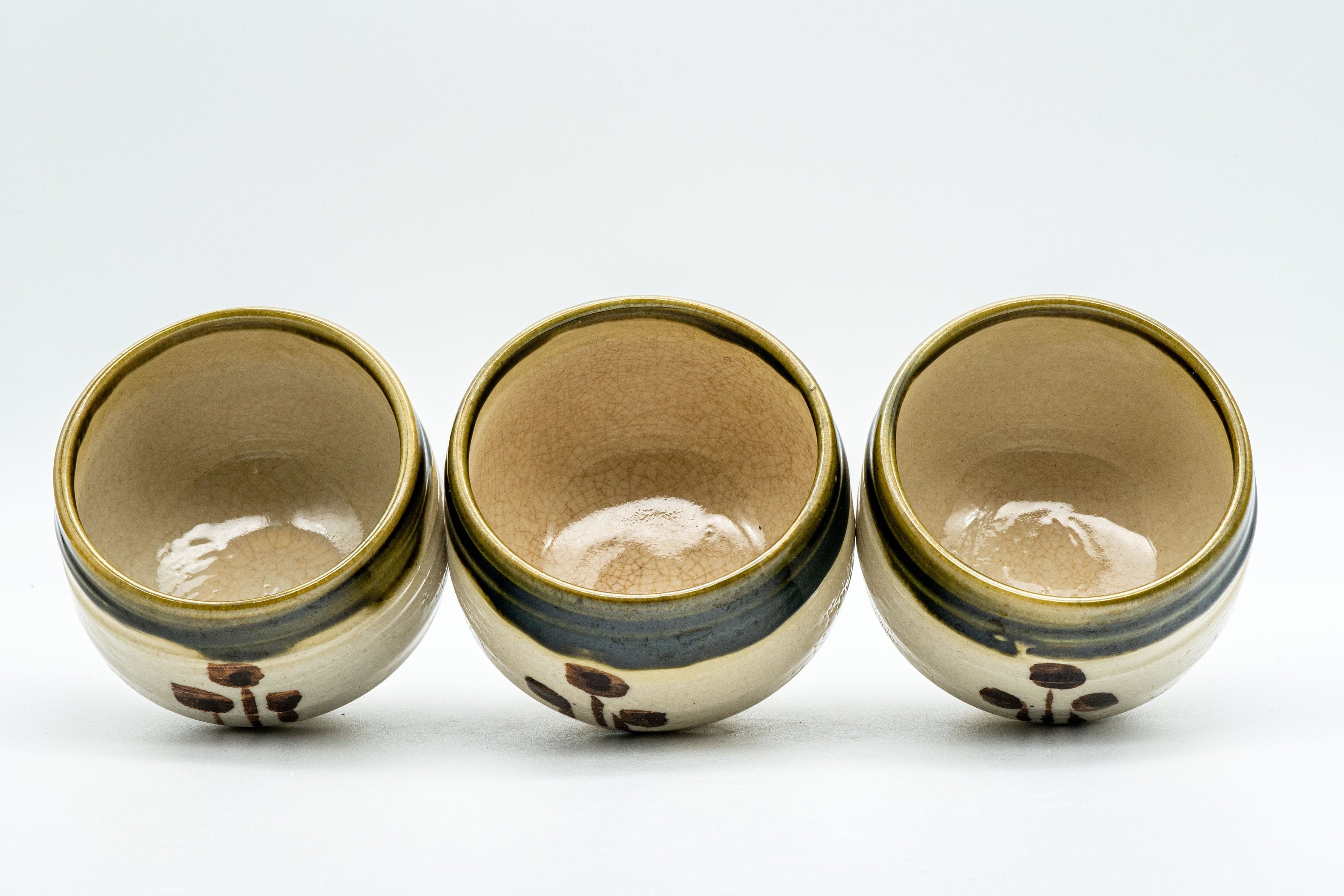 Japanese Teacups - Set of 3 加藤伸明 Wan-nari Oribe-yaki Yunomi - 120ml