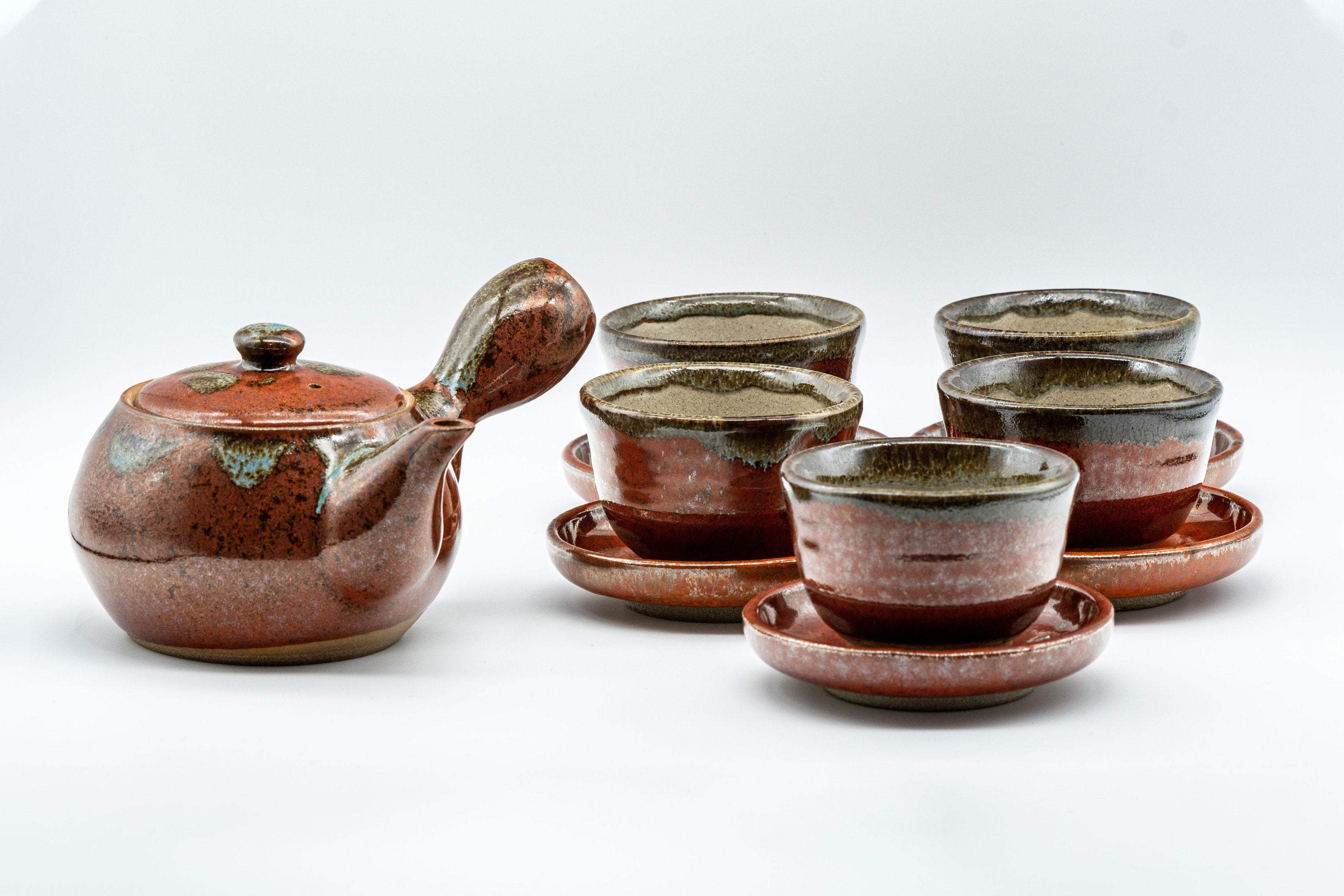 Japanese Tea Set - Drip-Glazed Debeso Kyusu with 5 Yunomi and Chataku