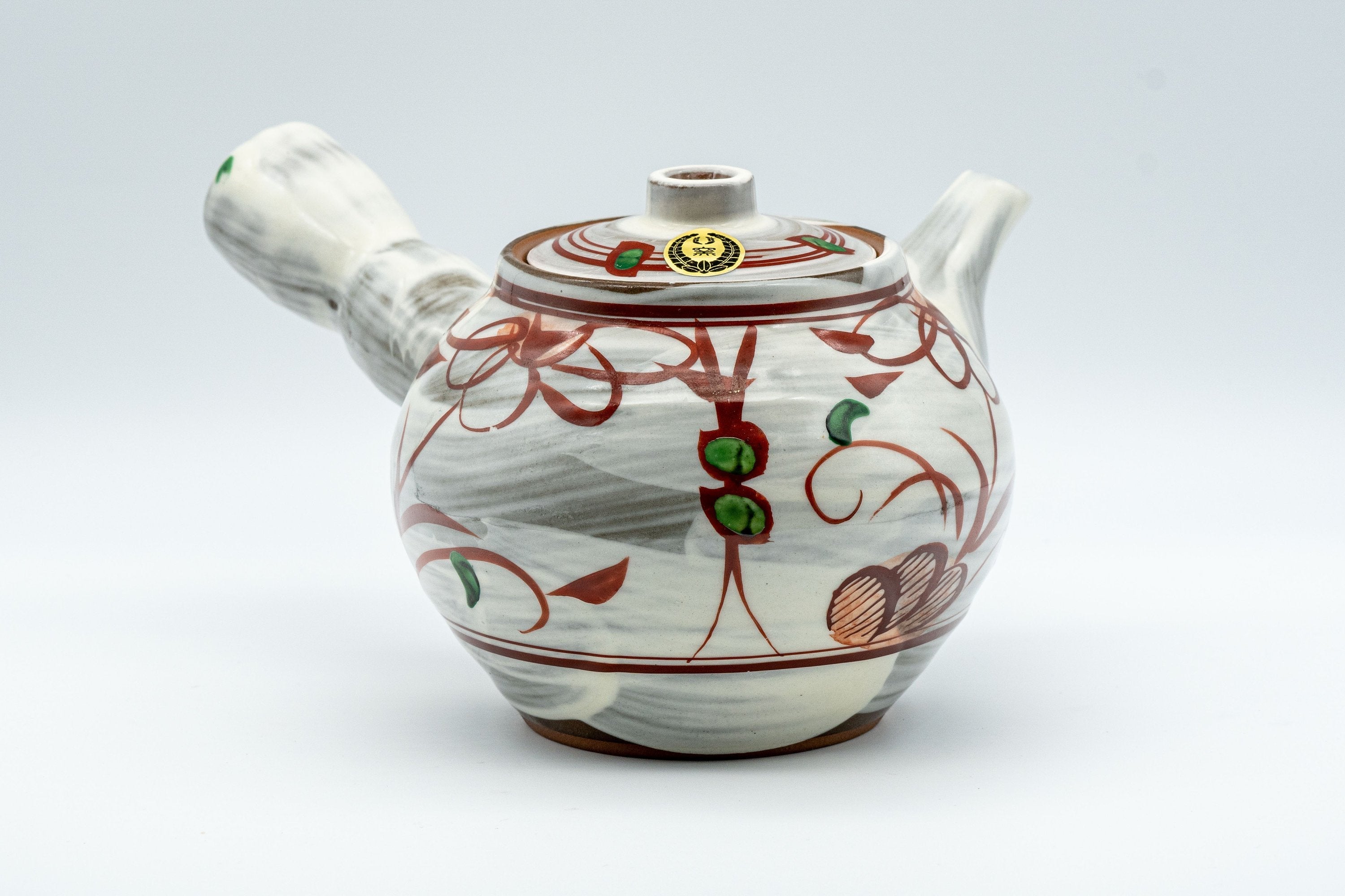 Japanese Tea Set - Floral Brush Glazed Debeso Kyusu with 5 Yunomi