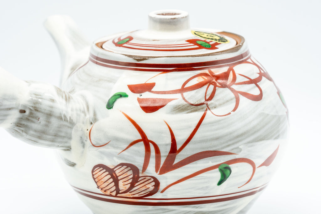 Japanese Tea Set - Floral Brush Glazed Debeso Kyusu with 5 Yunomi