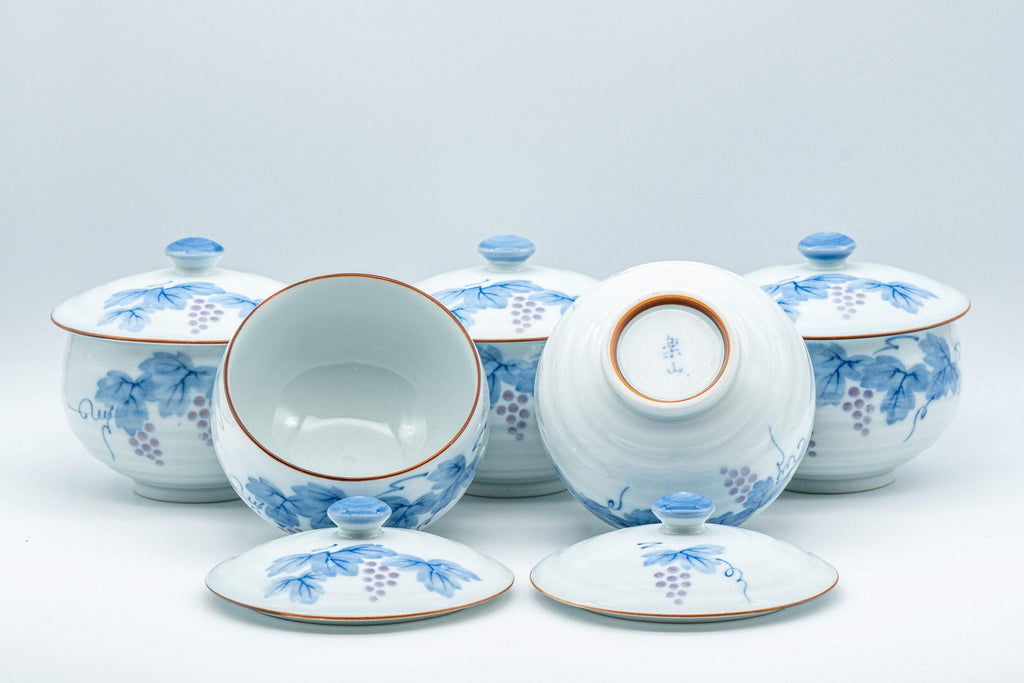 Japanese Tea Set - Porcelain Arita-yaki Dobin Debeso Teapot with 5 Lidded Yunomi