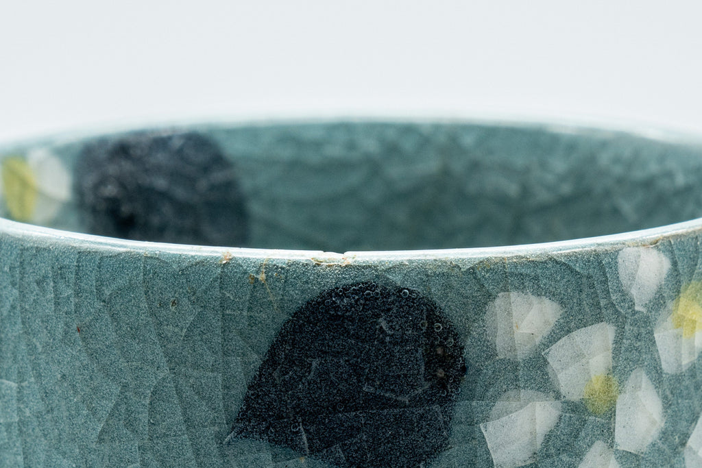 Japanese Teacup - Robin's Egg Blue Yunomi with Painted Flowers  - 150ml
