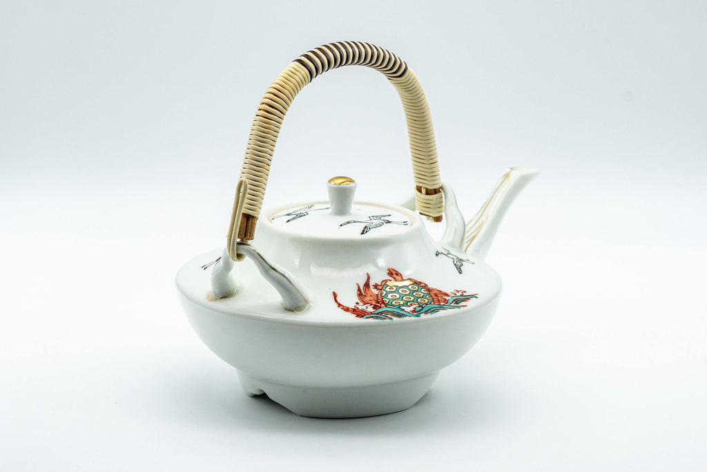 Japanese Kyusu - White Crane and Tortoise Do-ake Tea and Sake Pot - 300ml