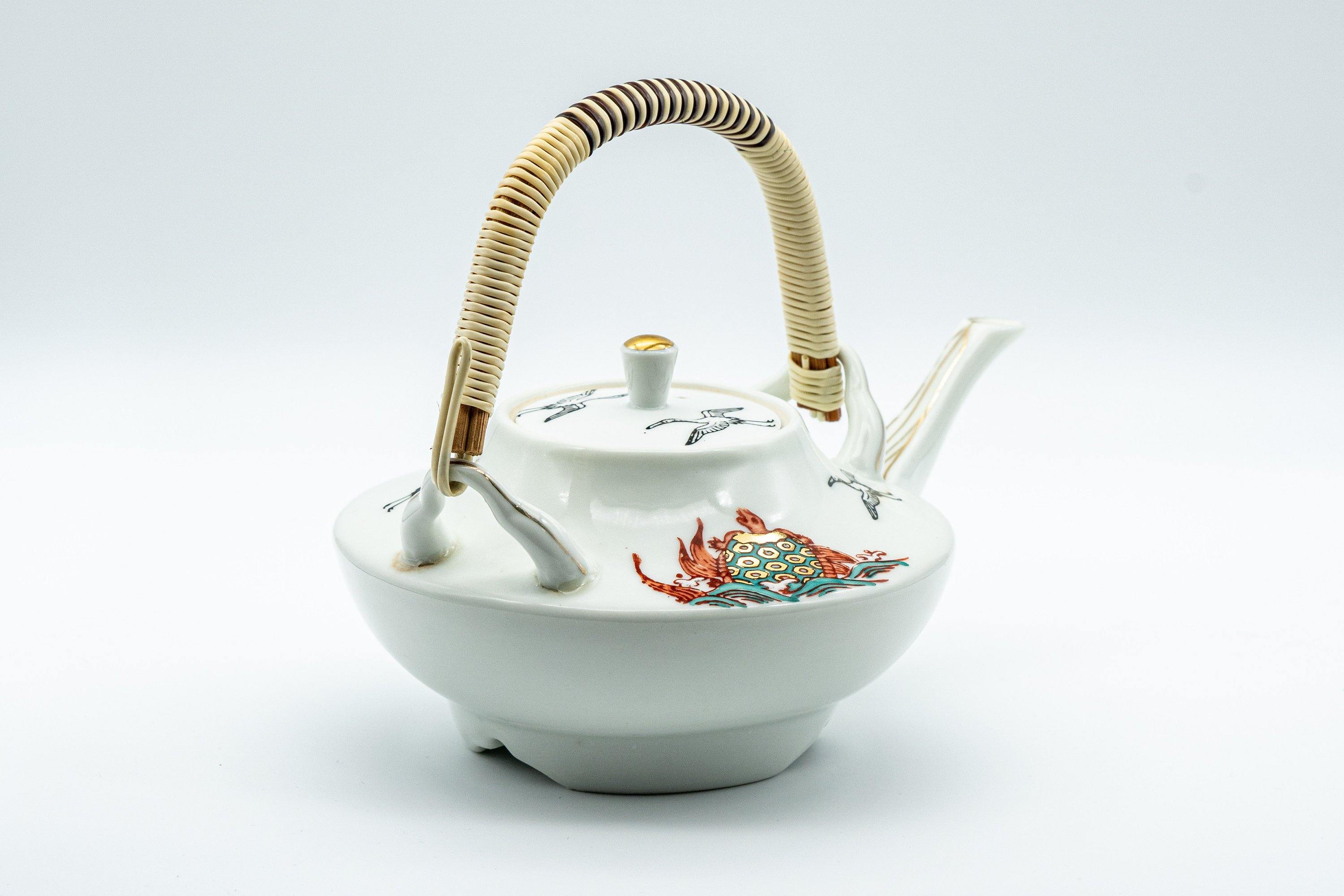 Japanese Kyusu - White Crane and Tortoise Do-ake Tea and Sake Pot - 300ml