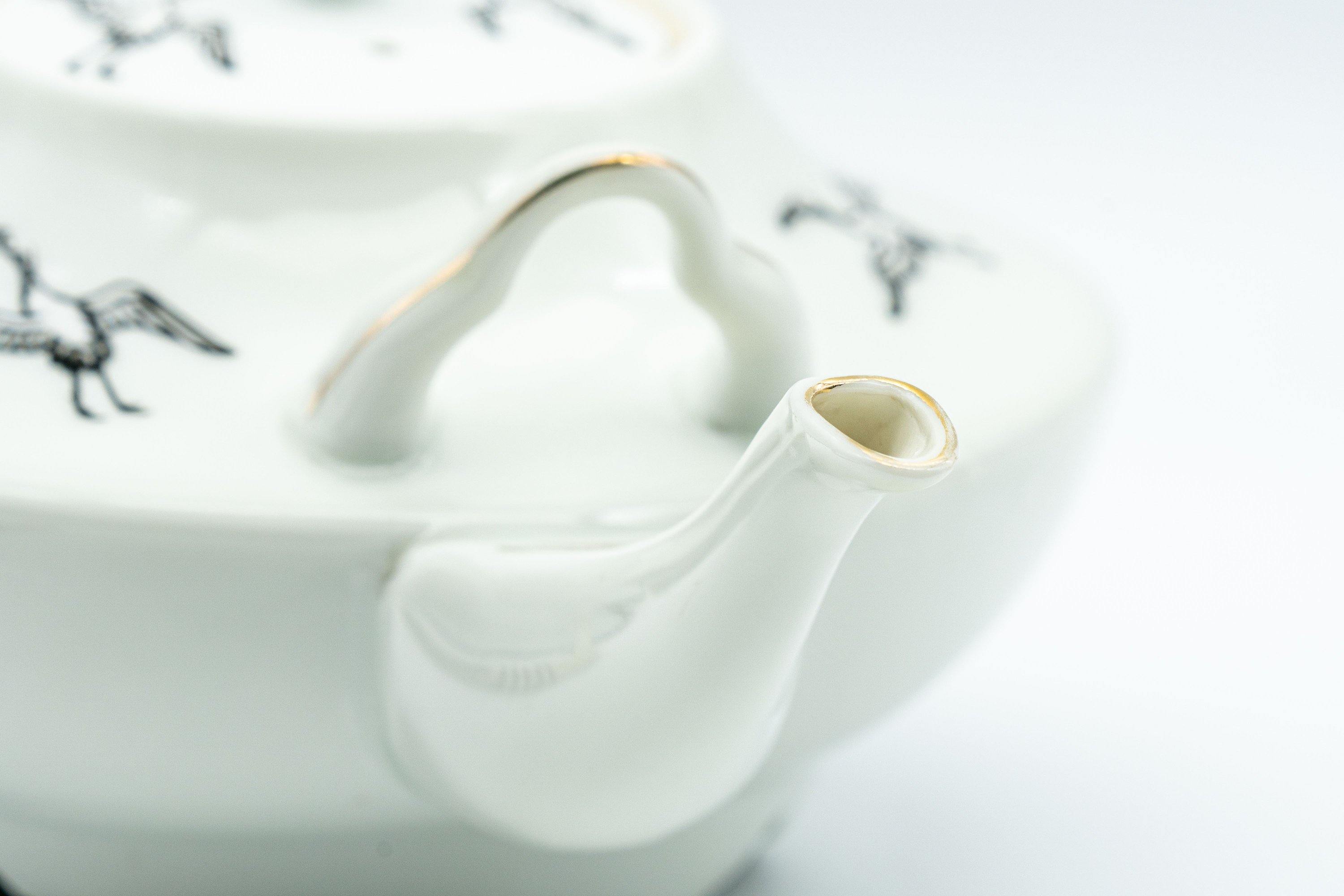 Japanese Kyusu - White Crane and Tortoise Do-ake Tea and Sake Pot - 300ml
