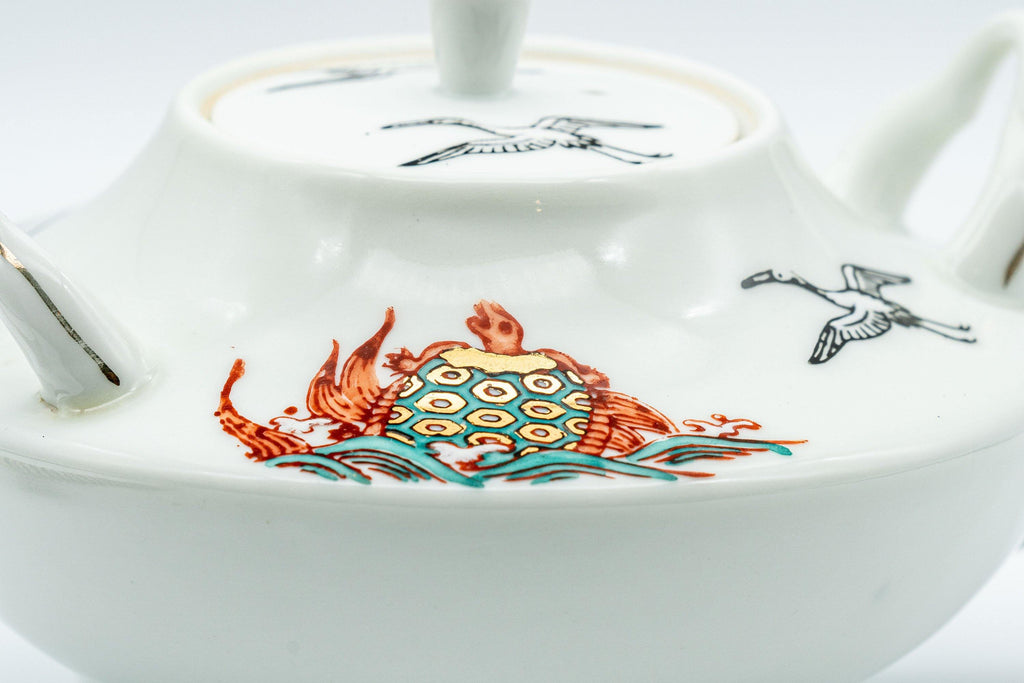 Japanese Kyusu - White Crane and Tortoise Do-ake Tea and Sake Pot - 300ml