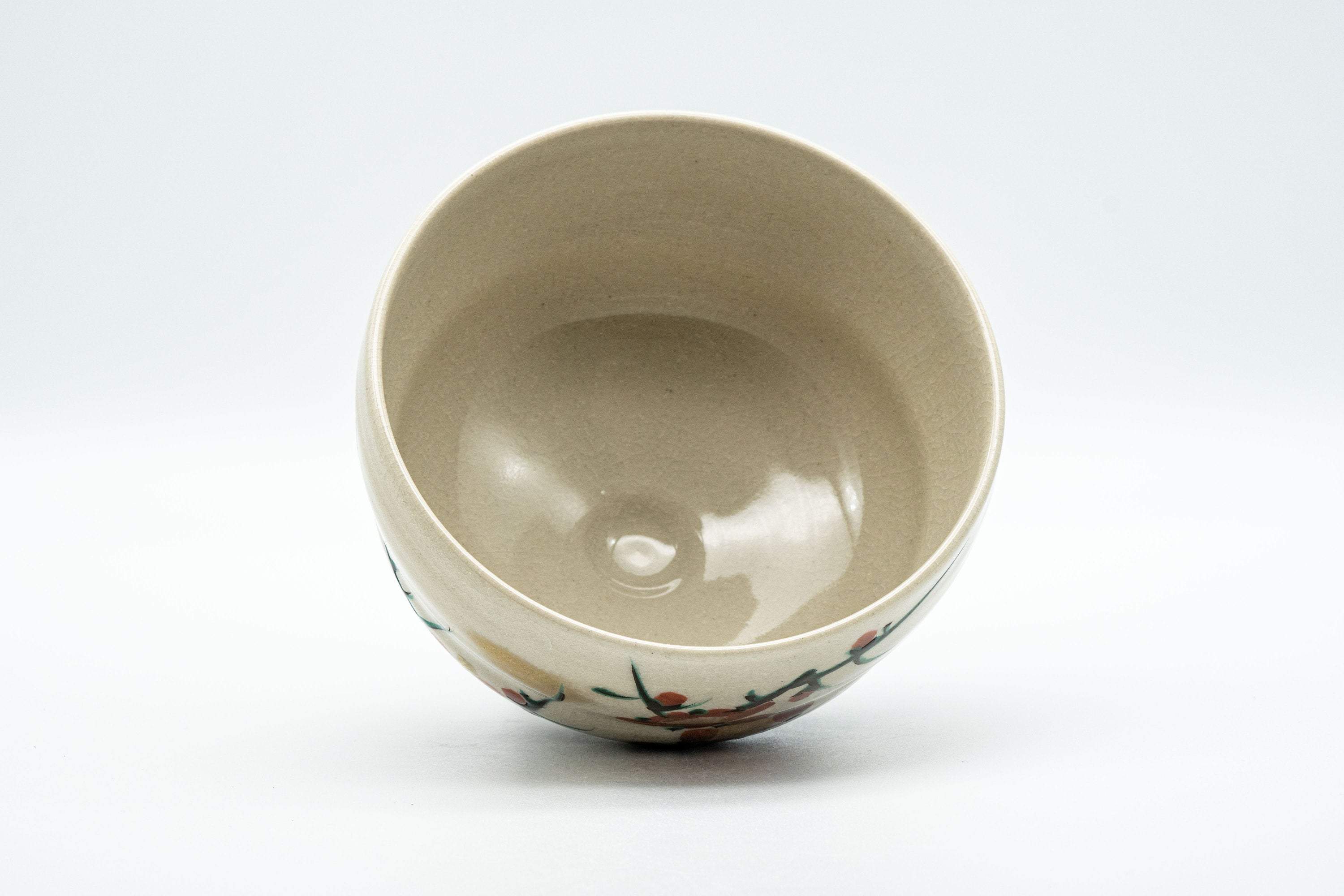 Japanese Matcha Bowl Set - Ume Hantsutsu-gata Kutani-yaki Chawan with Bamboo Chasen Whisk and Chashaku Scoop - 350ml