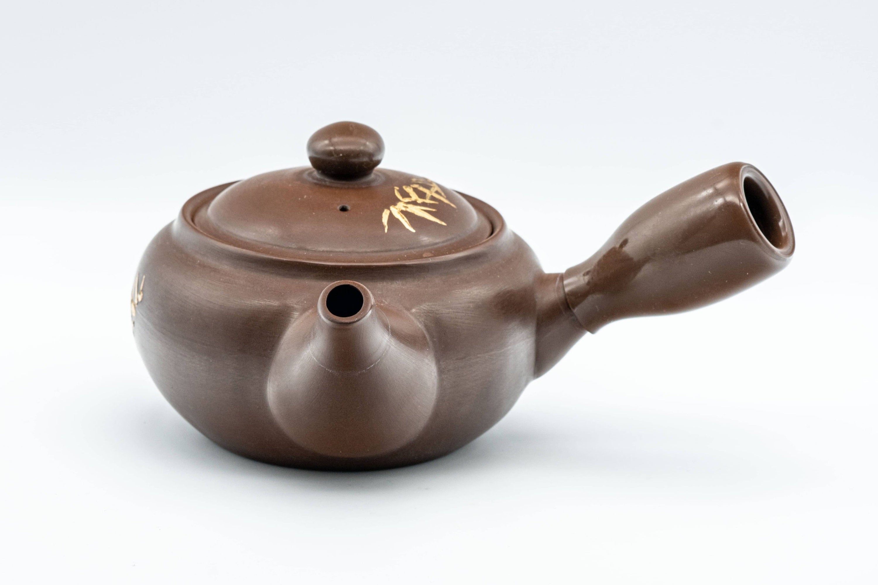 Japanese Kyusu - Brown and Gold Bamboo Teapot with Rubber Grip - 350ml