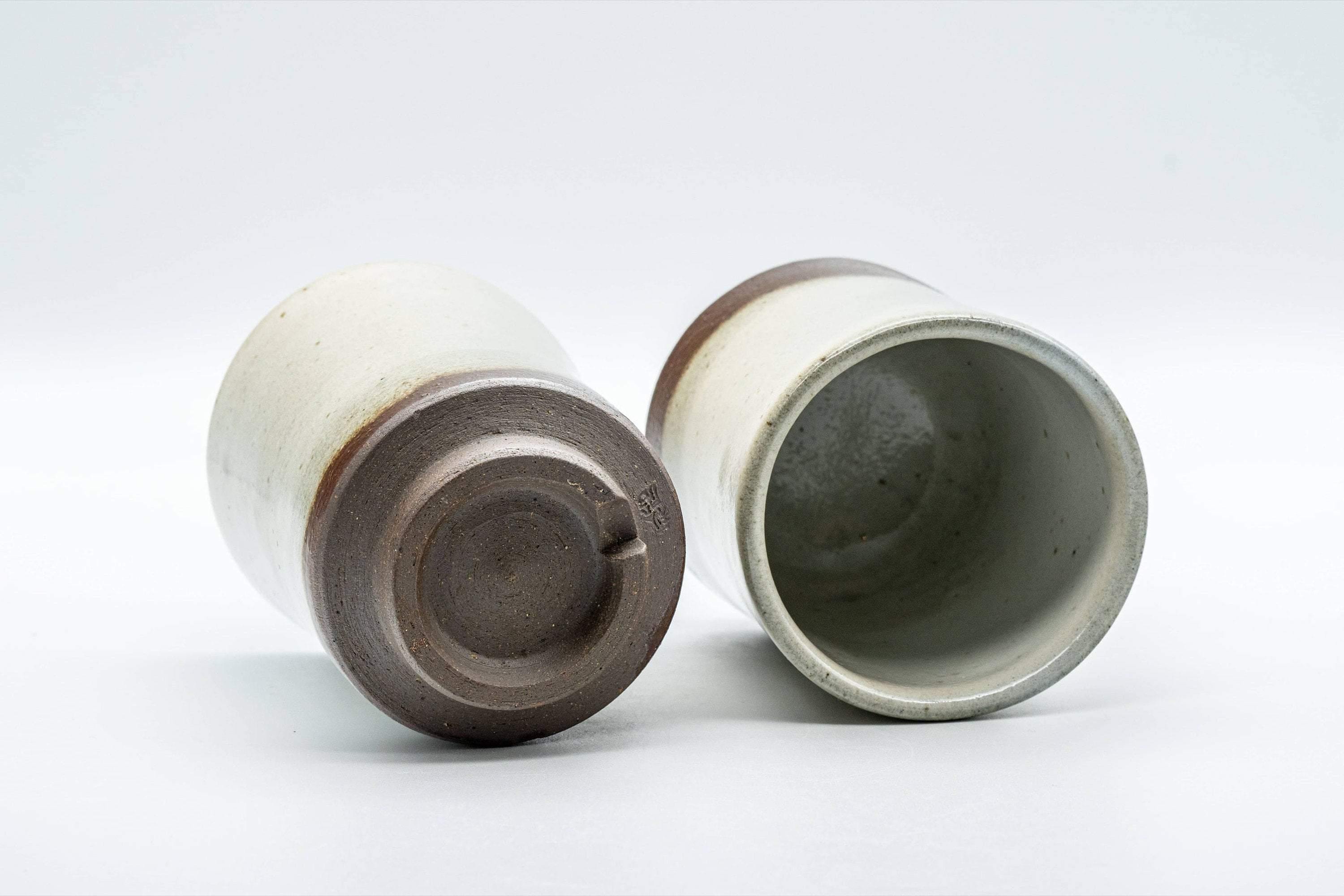 Japanese Teacups - Pair of Waisted White Glazed Meoto Yunomi