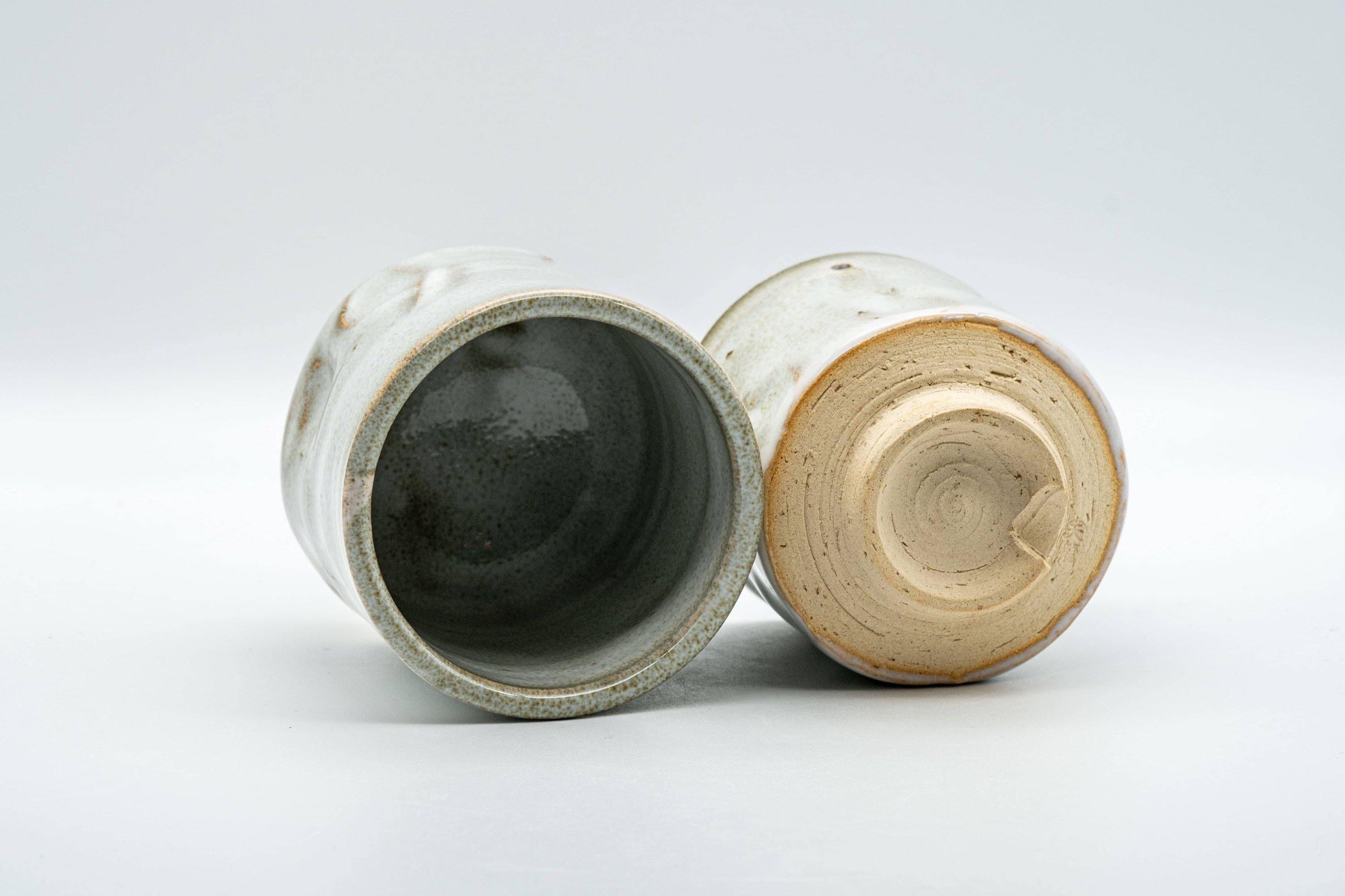 Japanese Teacups - Pair of Hagi-yaki Grey and Beige Hare's Fur Glazed Meoto Yunomi 天龍