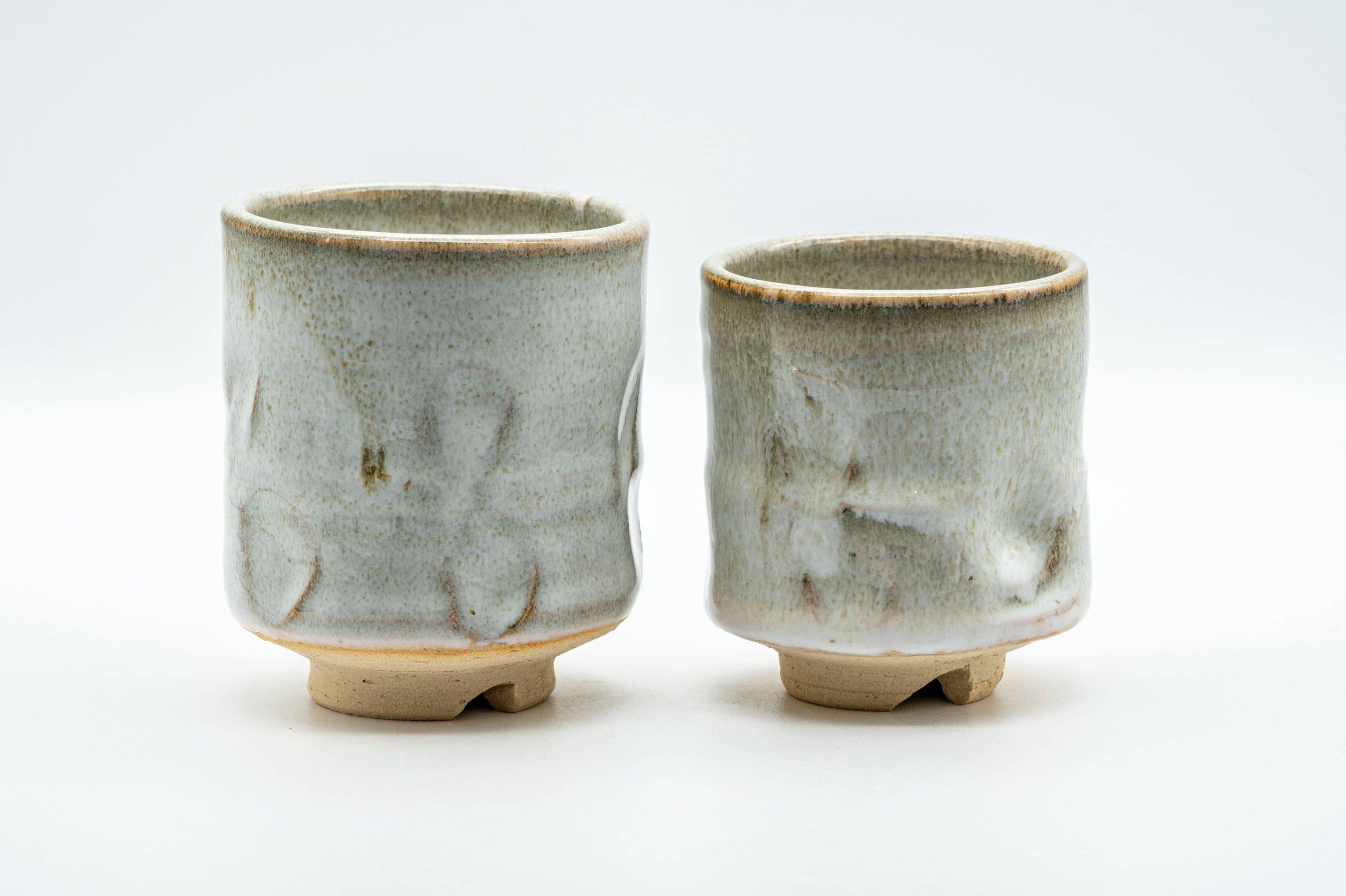 Japanese Teacups - Pair of Hagi-yaki Grey and Beige Hare's Fur Glazed Meoto Yunomi 天龍