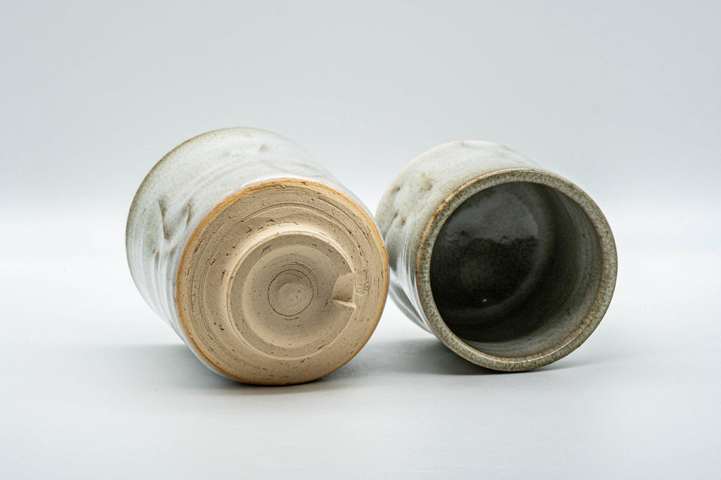 Japanese Teacups - Pair of Hagi-yaki Grey and Beige Hare's Fur Glazed Meoto Yunomi 天龍