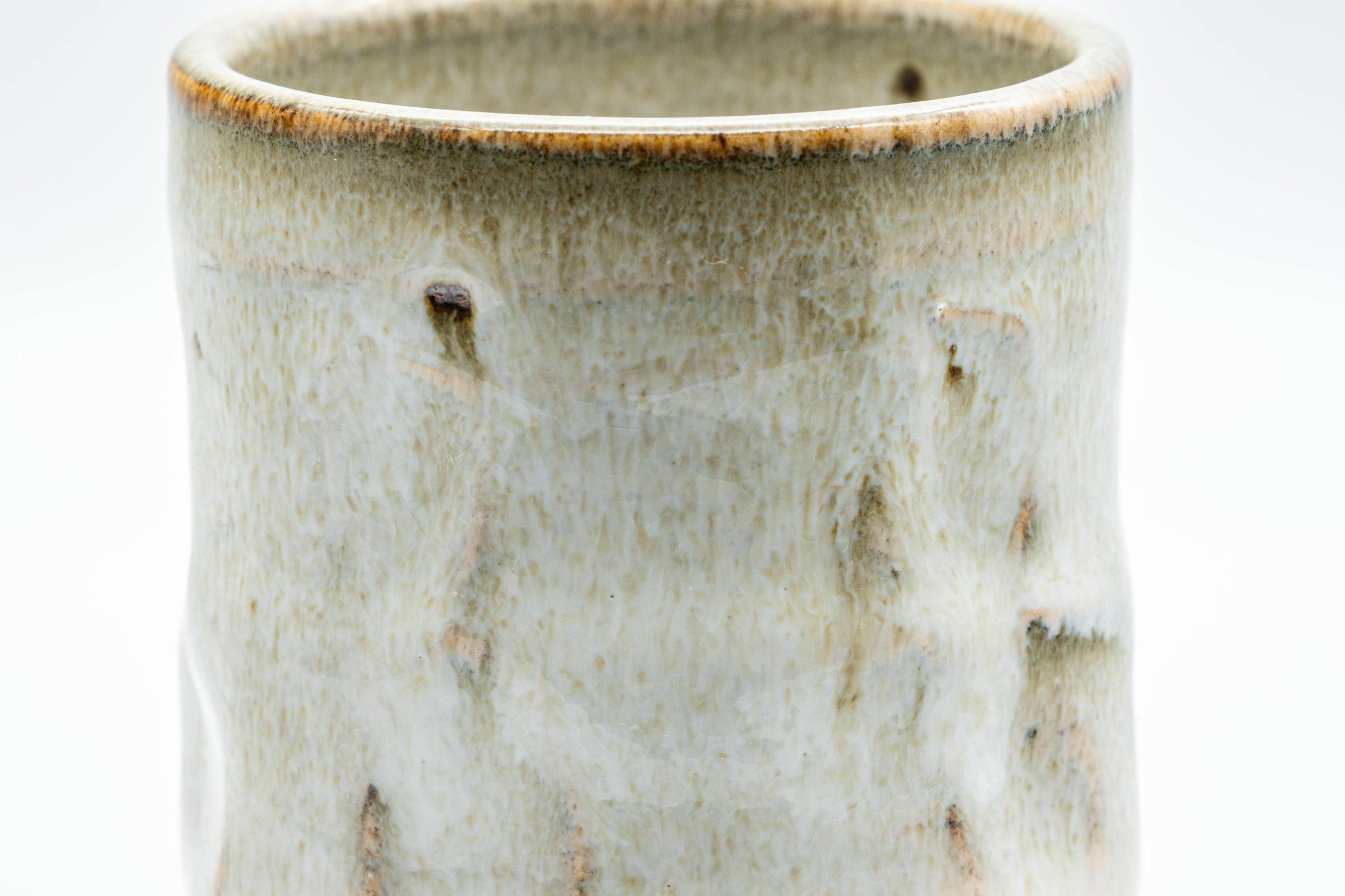 Japanese Teacups - Pair of Hagi-yaki Grey and Beige Hare's Fur Glazed Meoto Yunomi 天龍