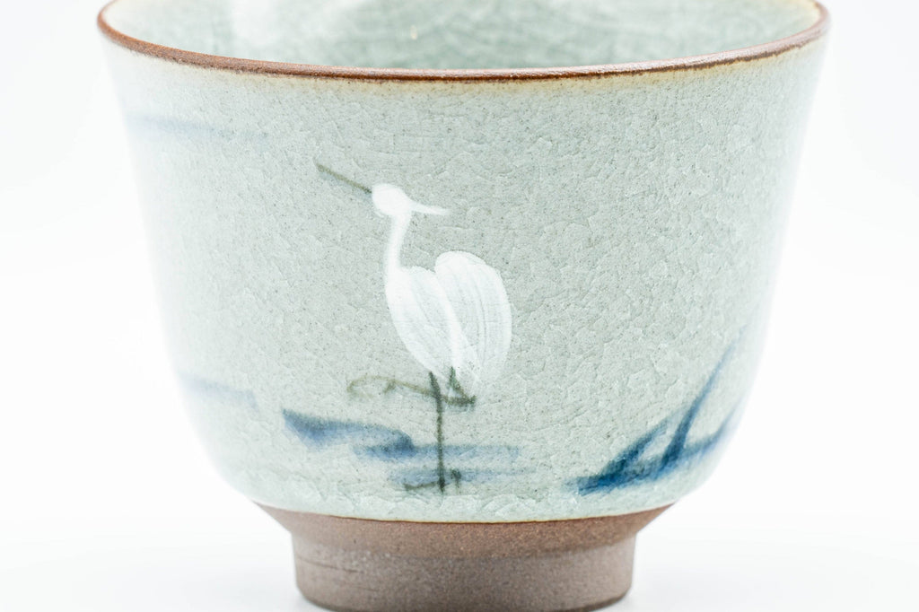 Japanese Teacup - Egret Snowflake Celadon Glazed Yunomi - 140ml