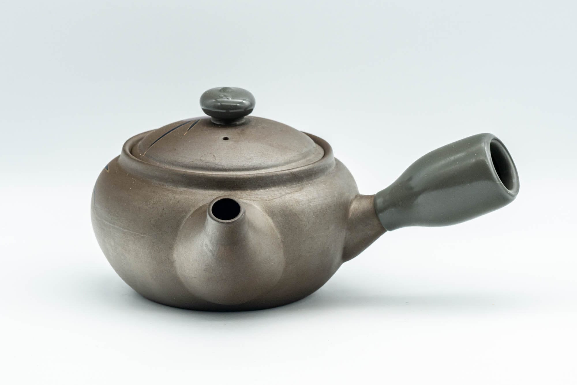 Japanese Kyusu - Grey and Pink Floral Teapot with Rubber Grip - 380ml
