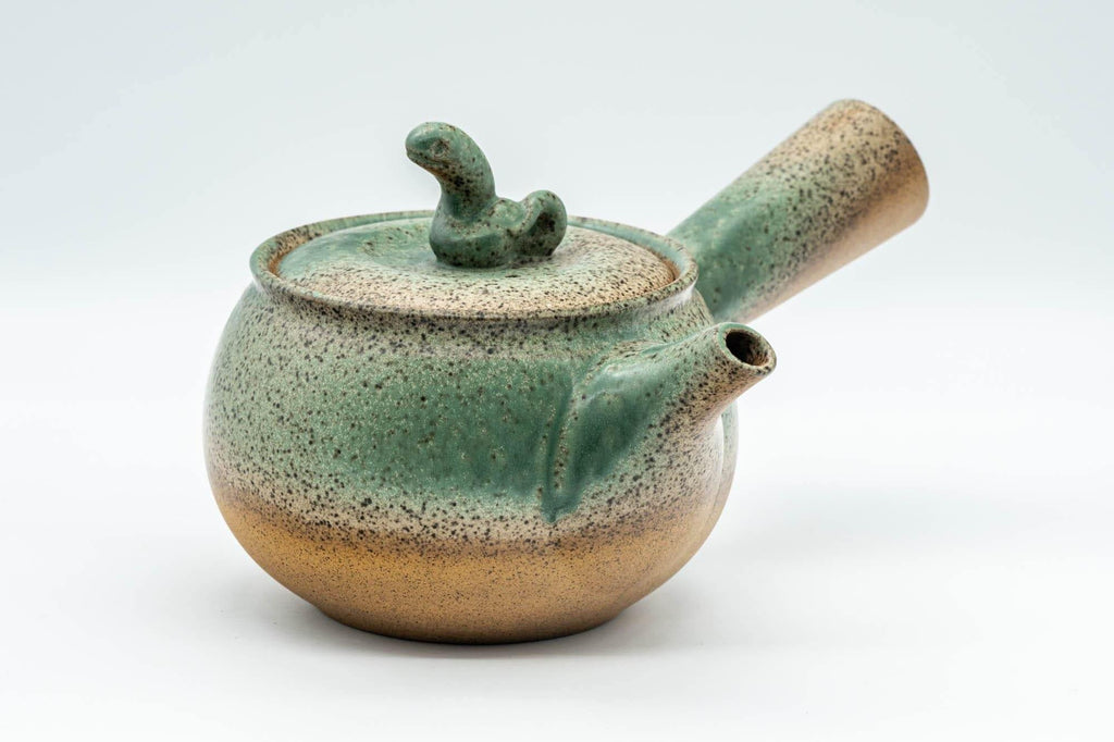 Japanese Kyusu - Speckled Green Glazed Serpent Lid Teapot - 350ml