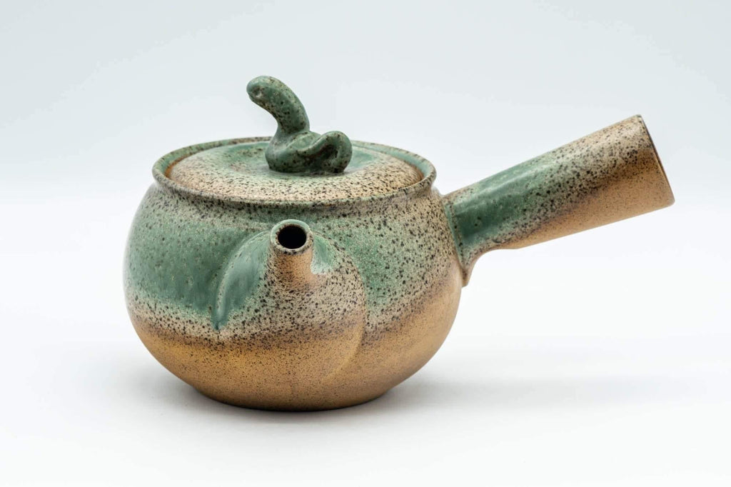 Japanese Kyusu - Speckled Green Glazed Serpent Lid Teapot - 350ml