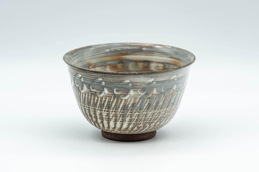 Japanese Teacup - Engraved Floral Spiraling Kyo-yaki Yunomi  - 130ml