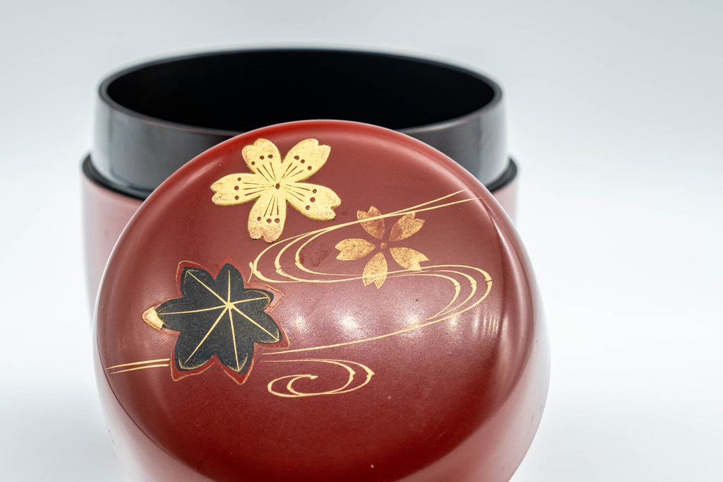 Japanese Natsume - Floral Red Lacquer Matcha Tea Caddy - 100ml