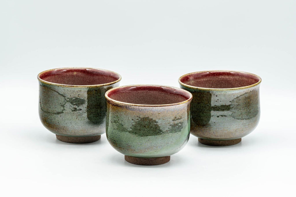Japanese Teacups - Set of 3 Olive and Purple Yunomi - 150ml