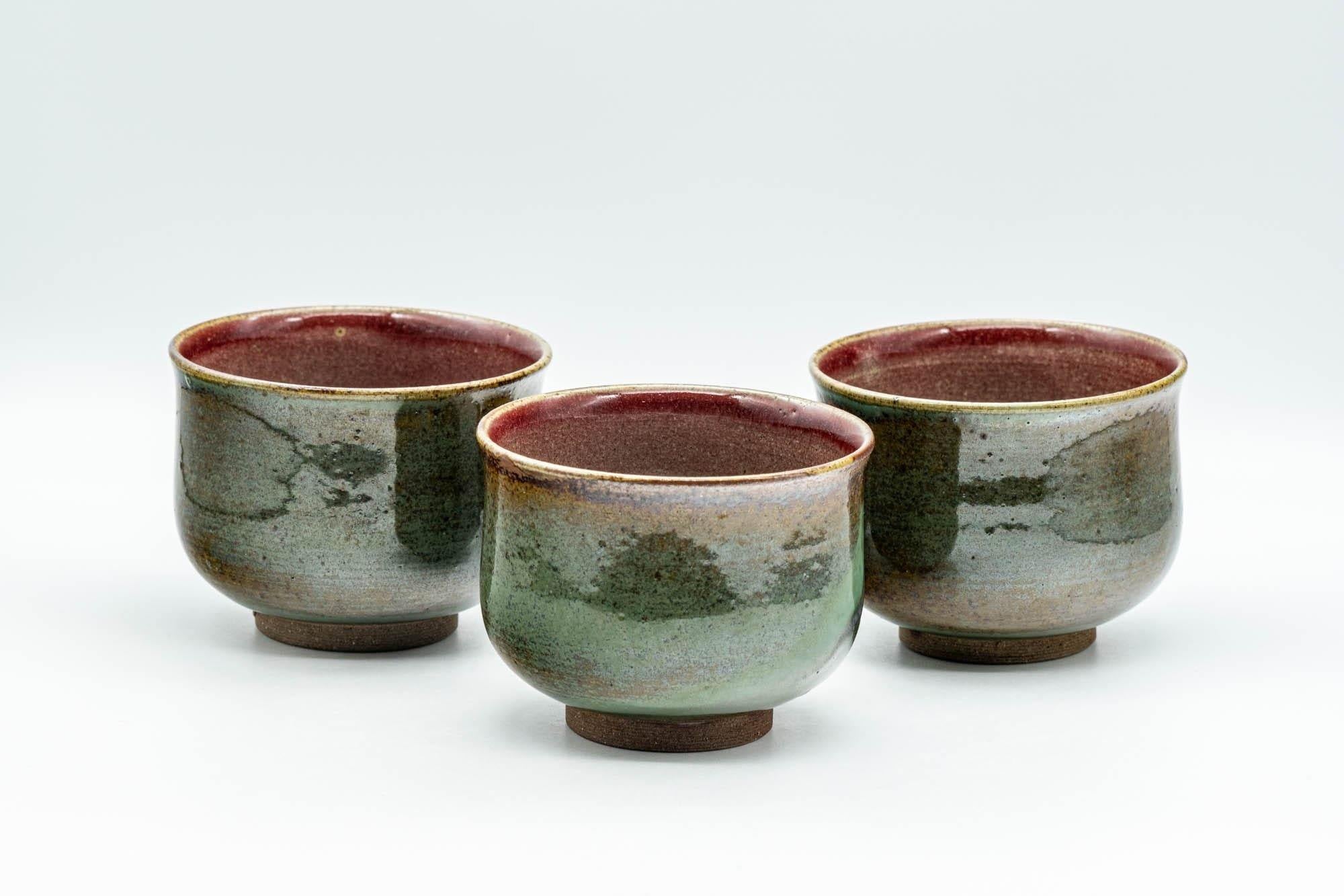 Japanese Teacups - Set of 3 Olive and Purple Yunomi - 150ml