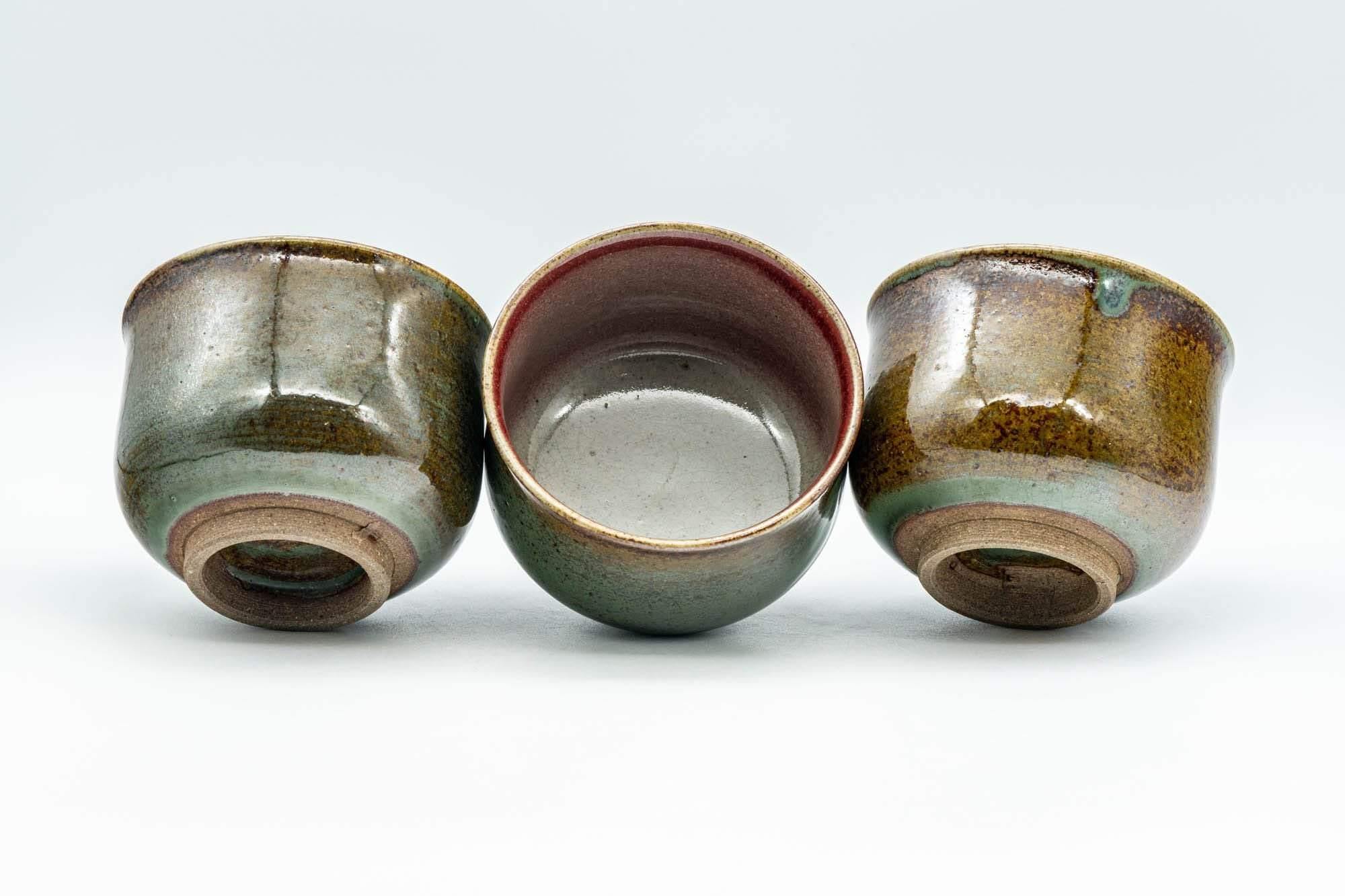 Japanese Teacups - Set of 3 Olive and Purple Yunomi - 150ml